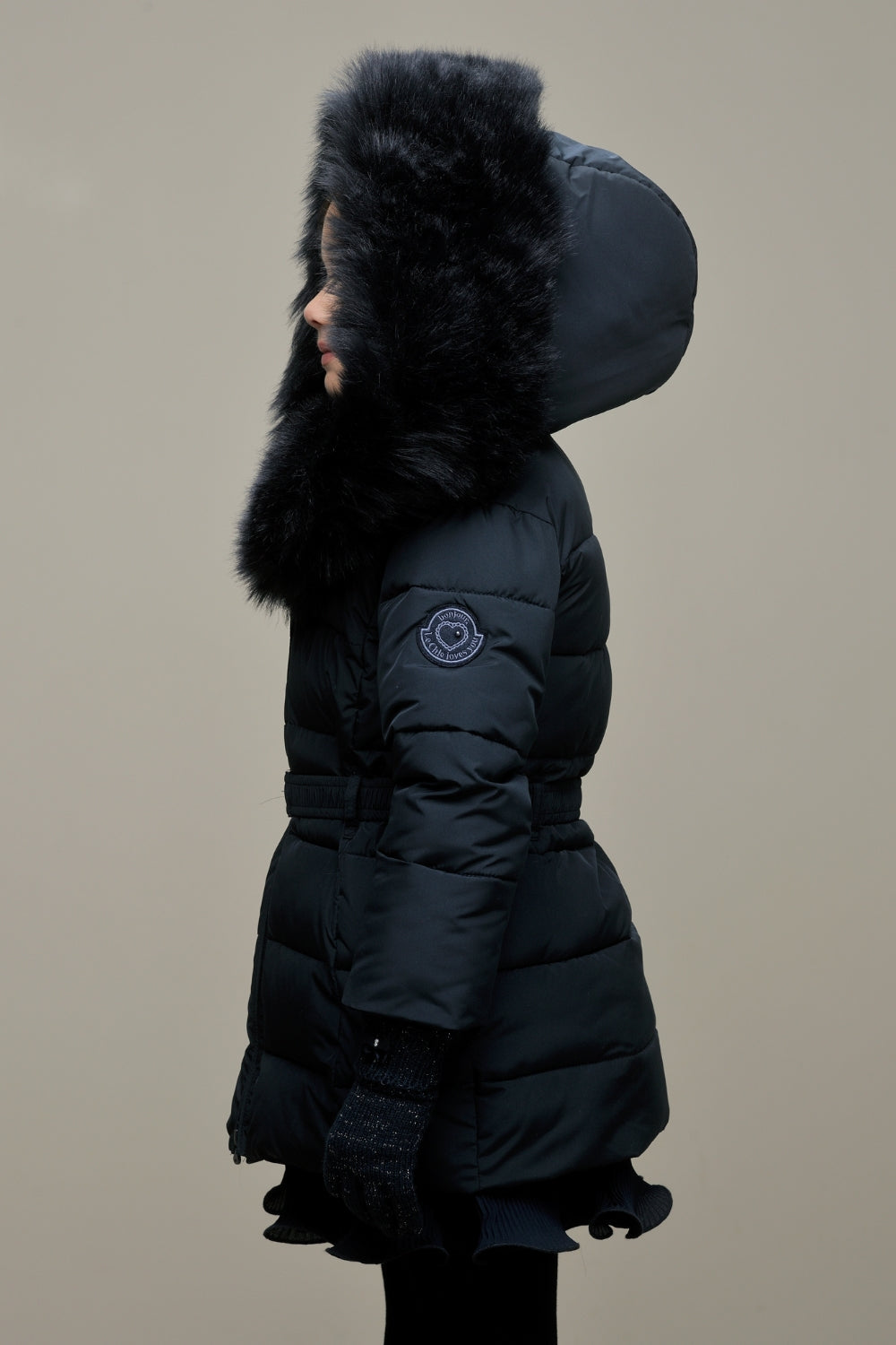LE CHIC ♥ BODETTE ♥ fur-edged hood coat *Blue Navy*