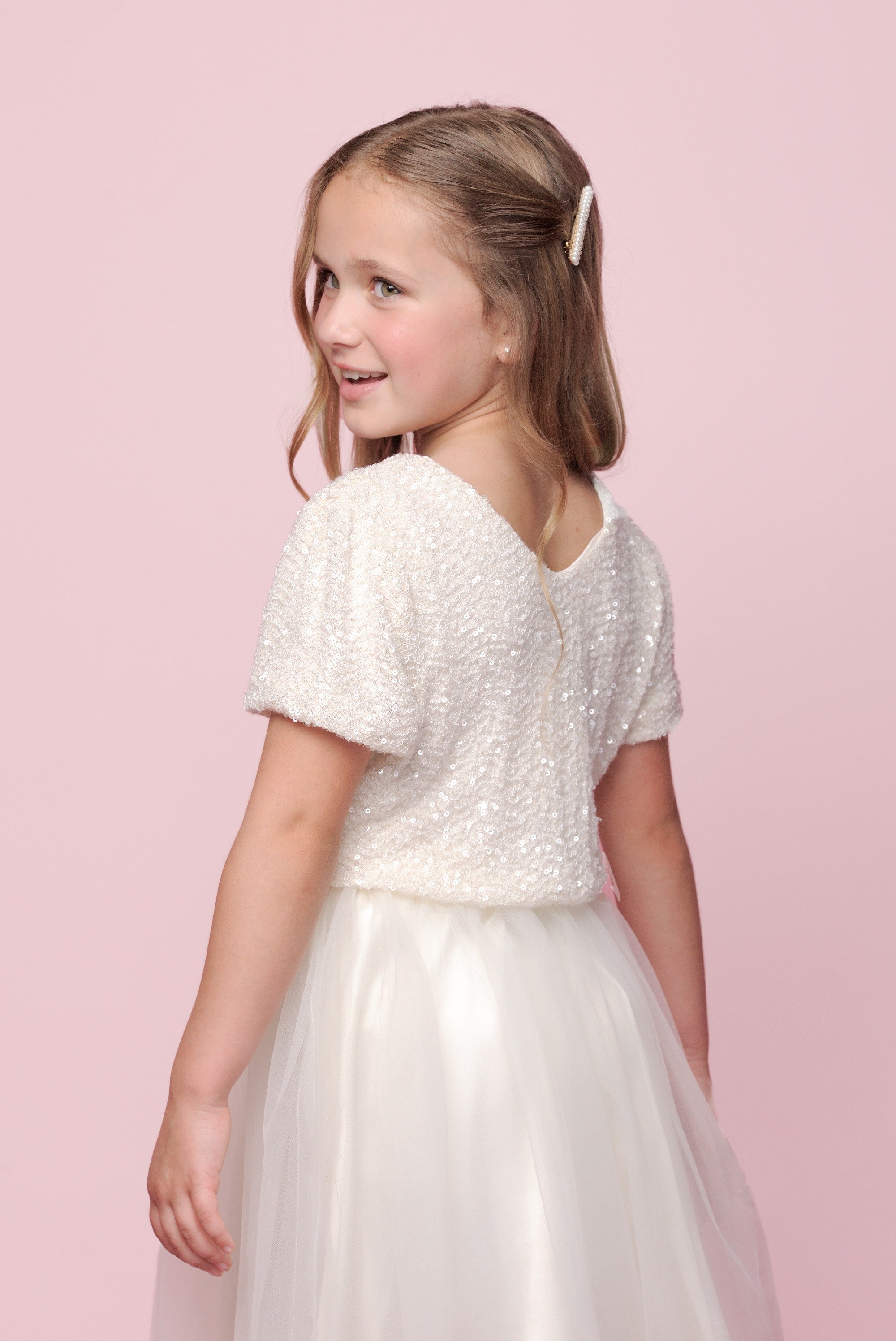 Le Chic ♥ETOILE♥ Frühlings-Paillettentop *Pearled Ivory*
