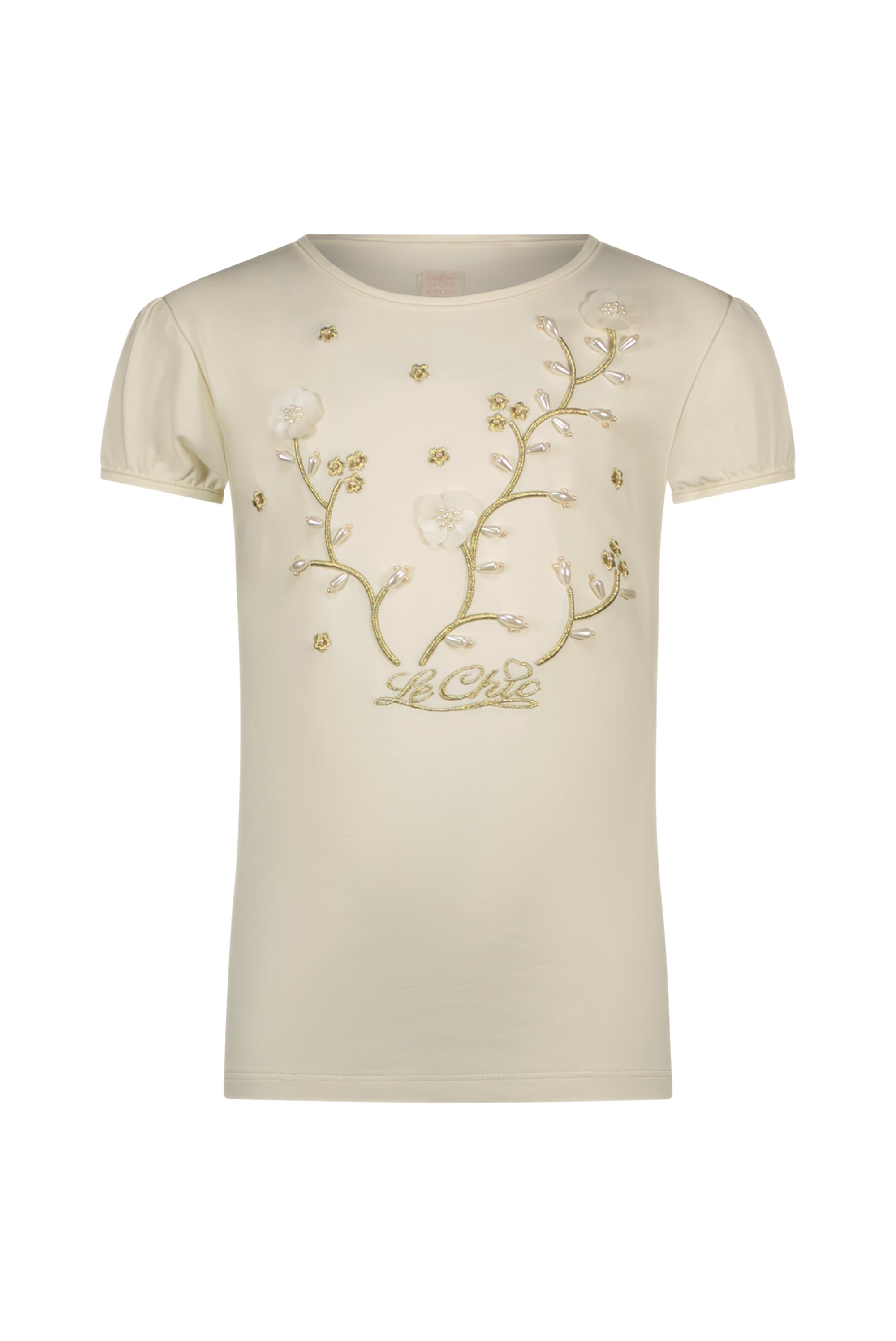 Le Chic ♥NOMMY♥ Perlen & Blumen T-Shirt *Pearled Ivory*
