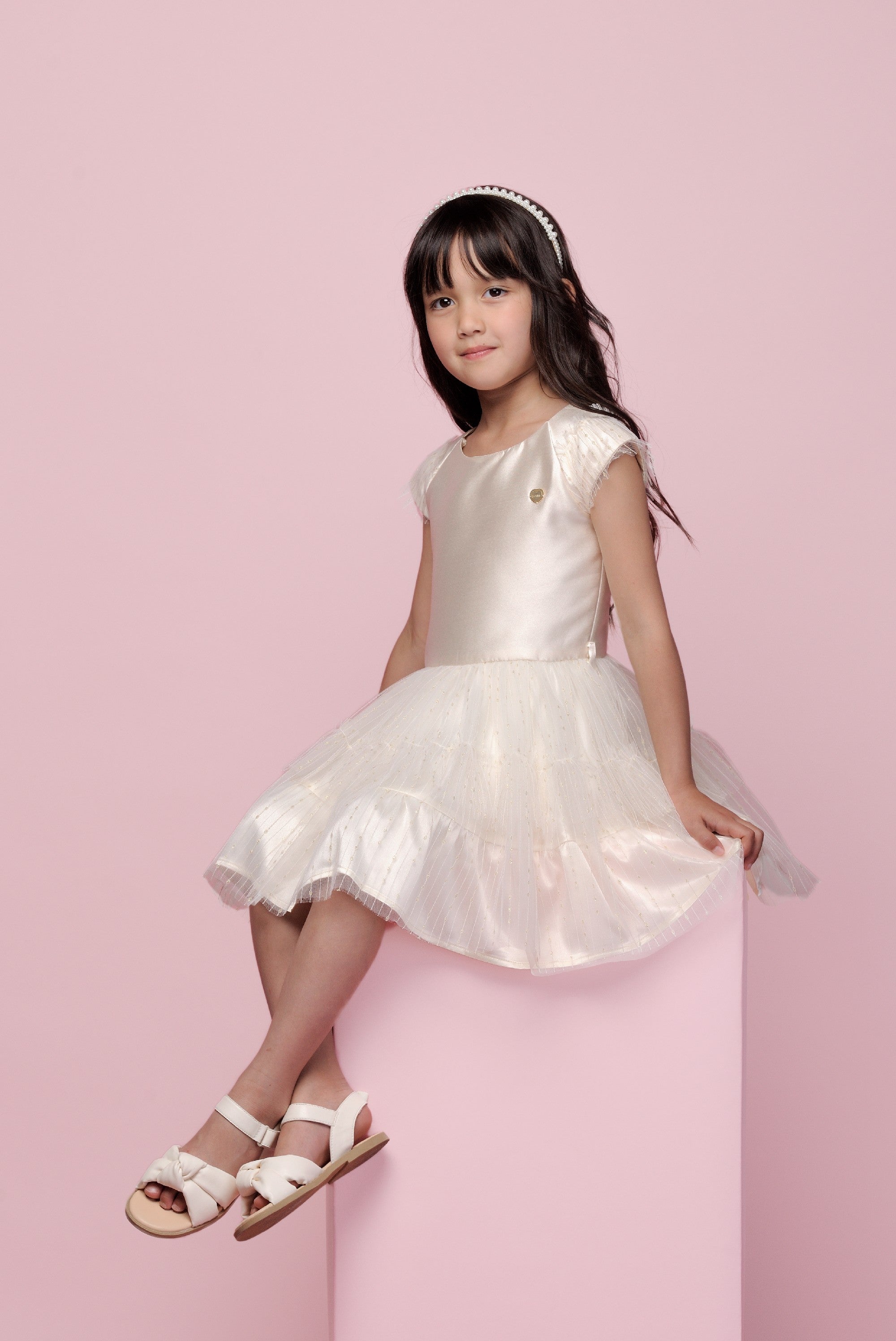 Le Chic ♥SOSUMMER♥ goldenes Netz-Smockkleid *Gold Rush*