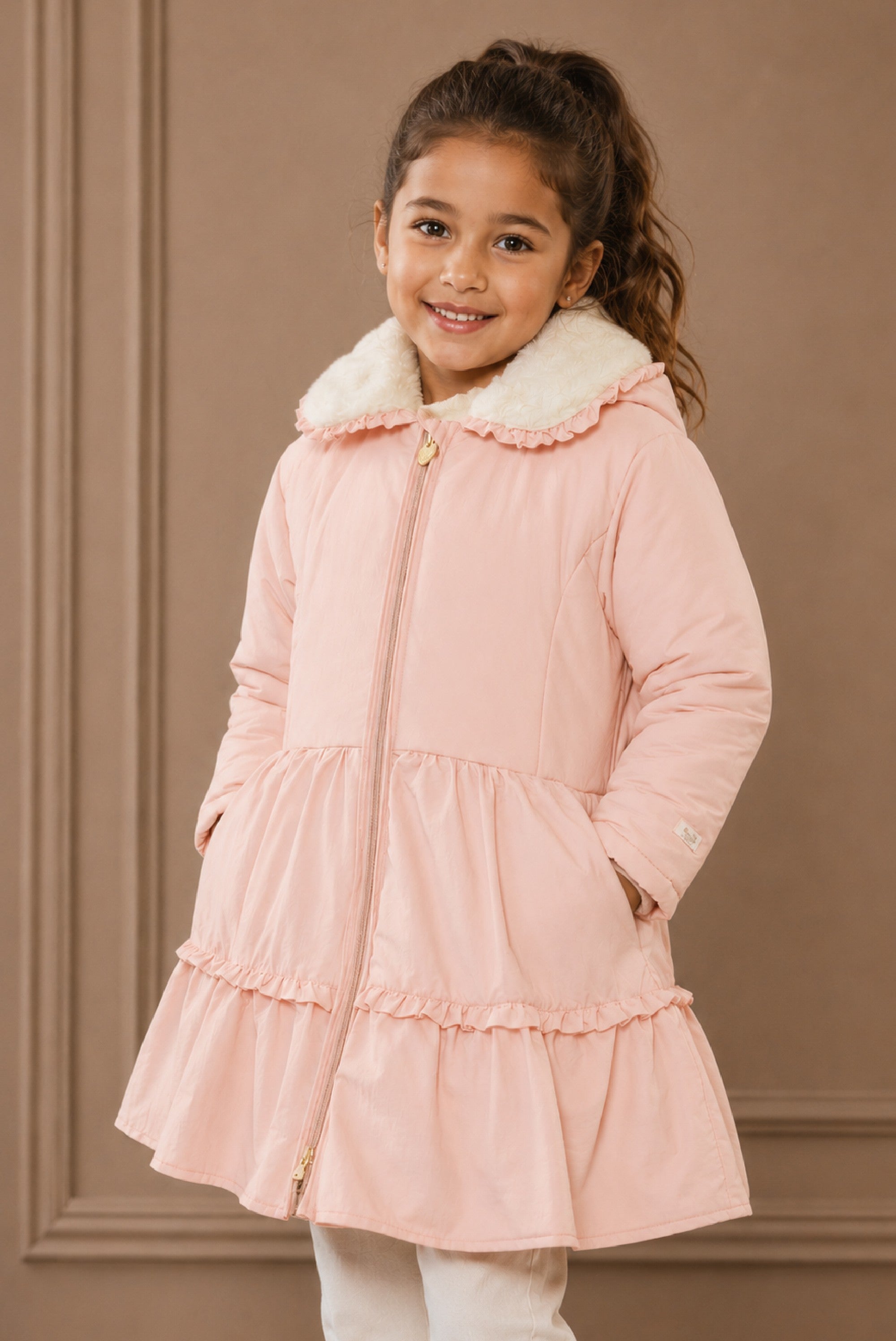 Le Chic BLANCHE ruffle winterjas - Pink Crystal