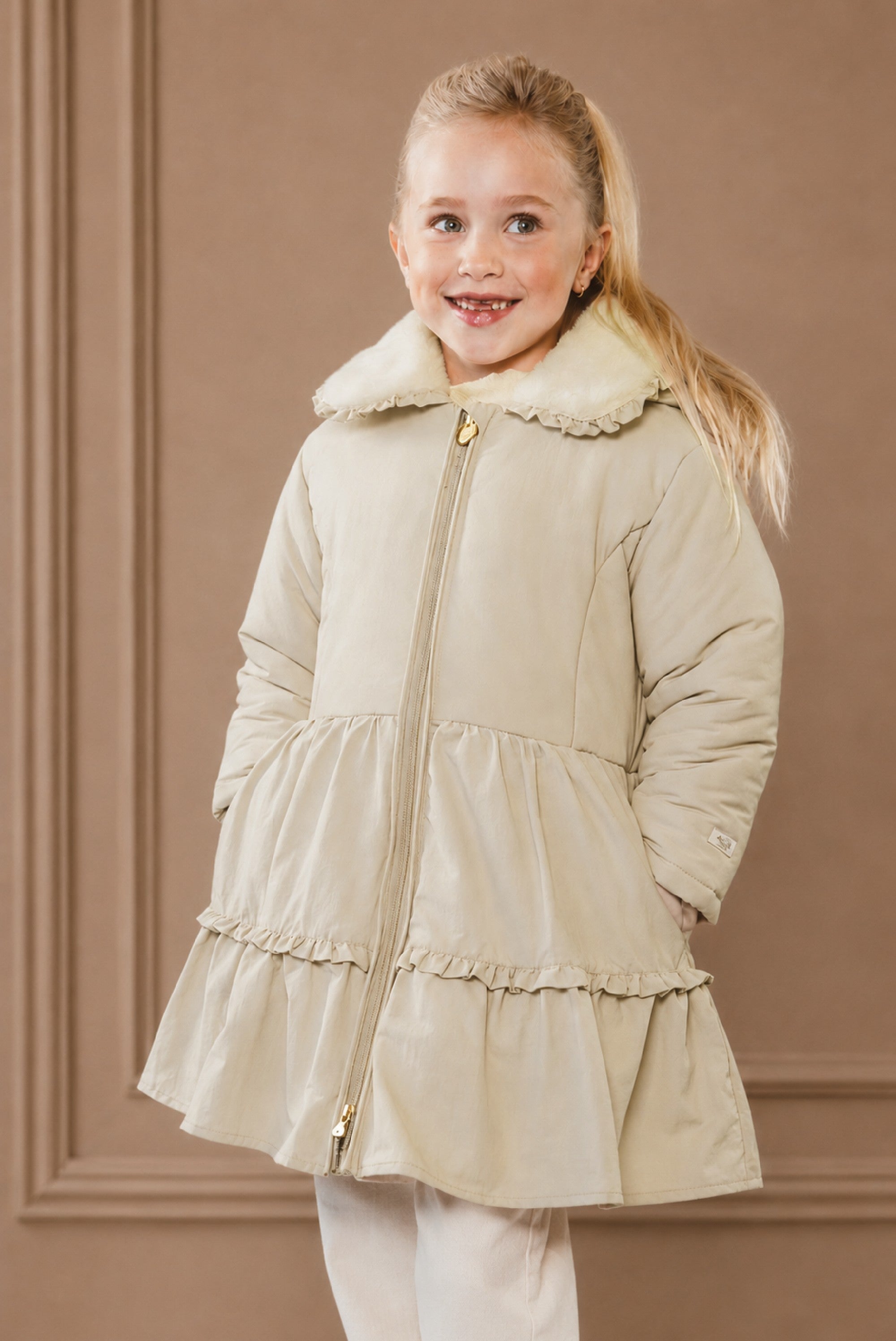 Le Chic BLANCHE ruffle winterjas - Dune Delight