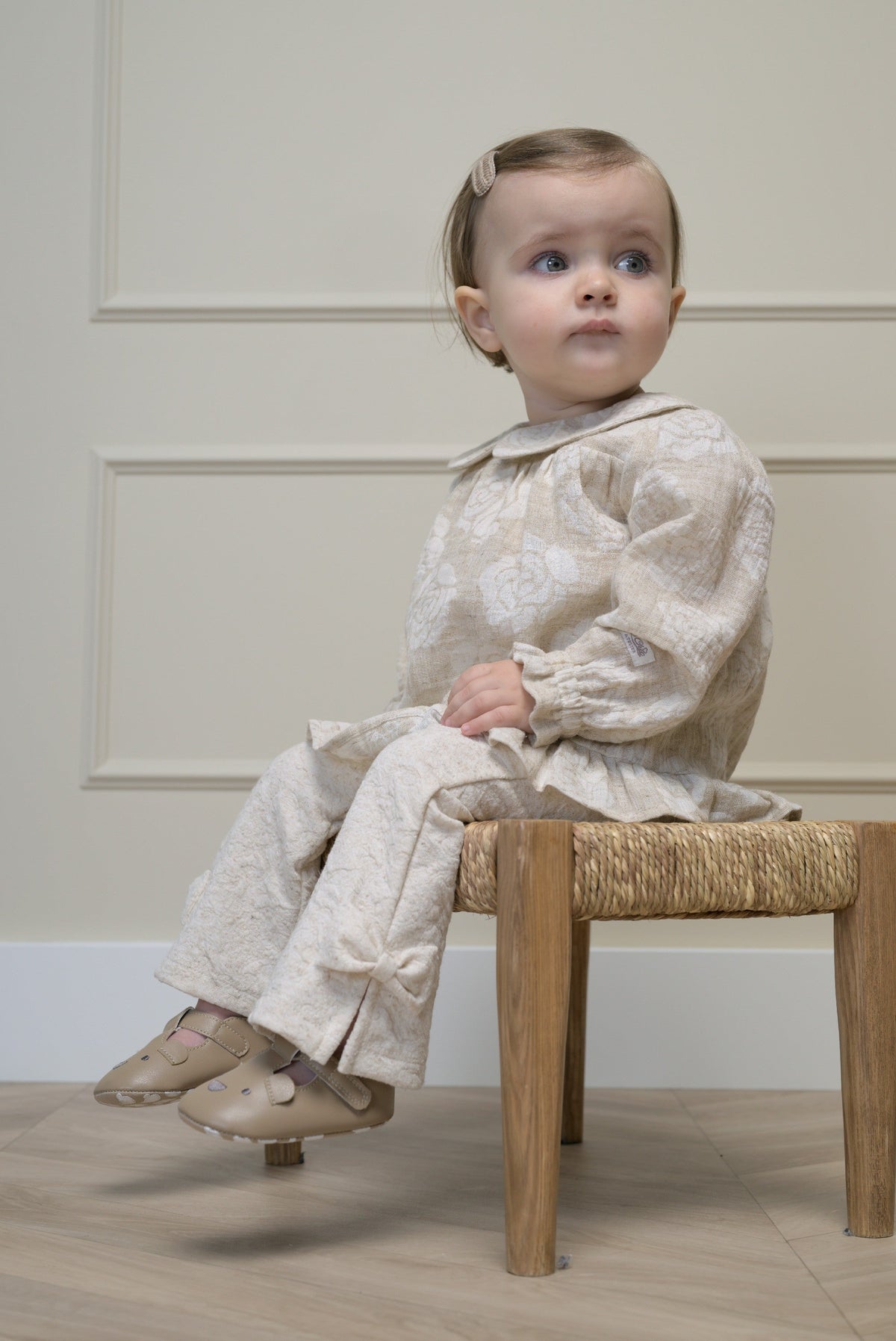 Le Chic Mini Dary Flared Broekje Met Strikken - Beige Melee