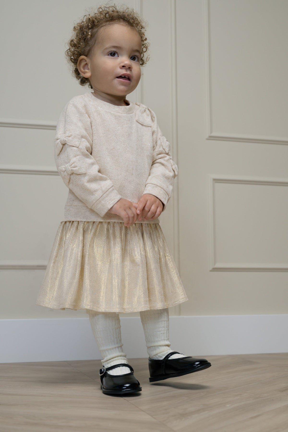 Le Chic Mini Saby Combi Jurkje Met Strikken - Beige Melee