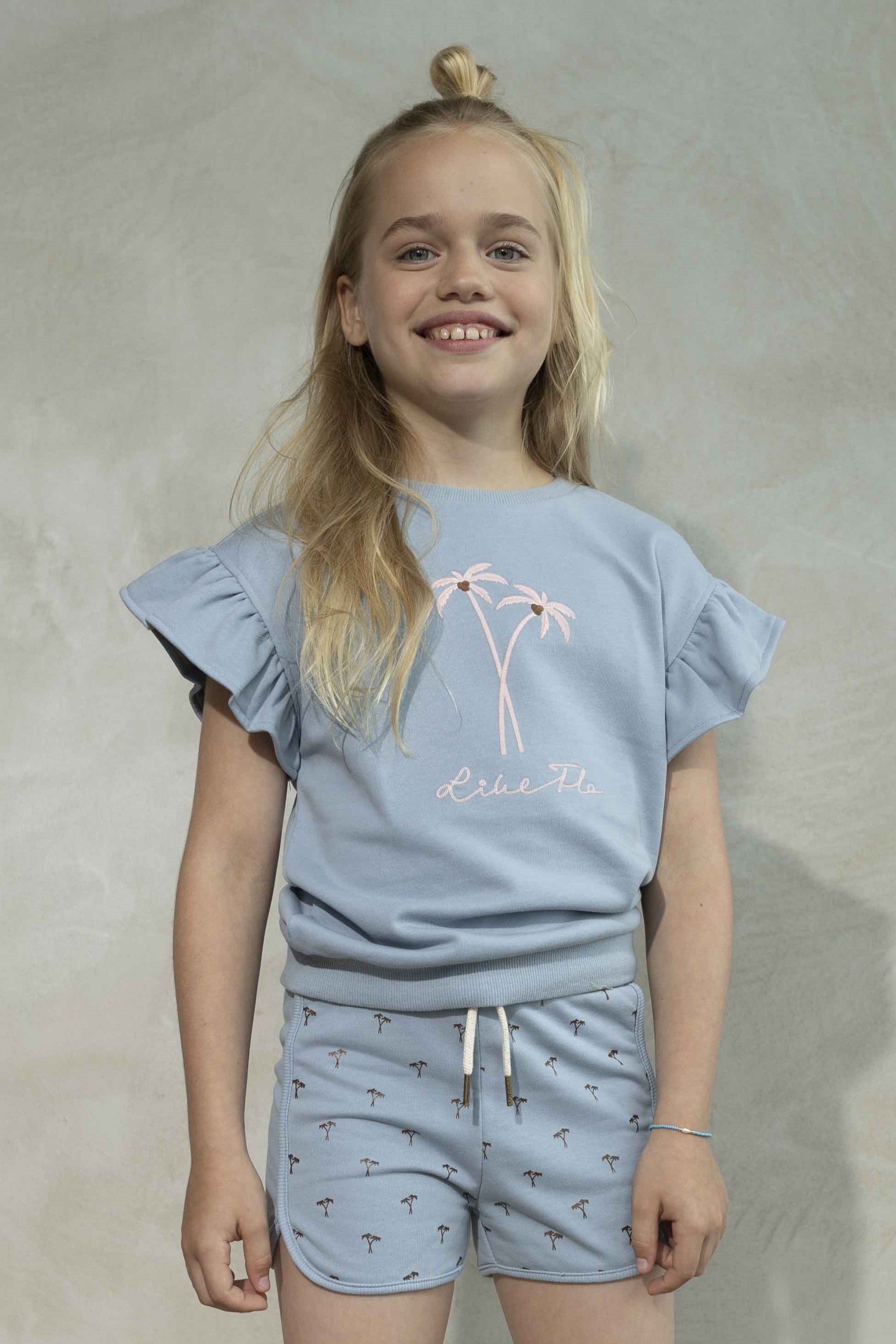 LikeFLO Flo Girls Ss Sweater Crochet Flower Ice Blue - LikeFlo