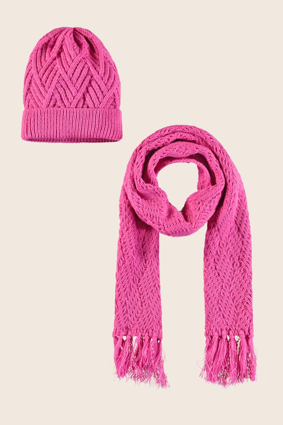 LikeFLO Girls Naomi Flo Girls Knitted Scarf + Hat Pink - LikeFlo