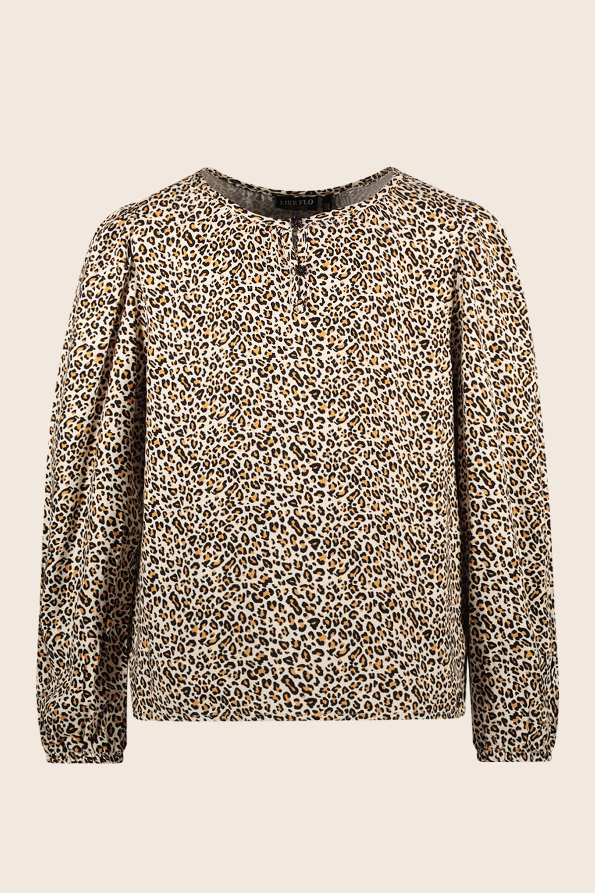 LikeFLO Girls Charlene Flo Blouse With Puff Sleeves, Buttons Front At Closure Leopard Aop - LikeFlo