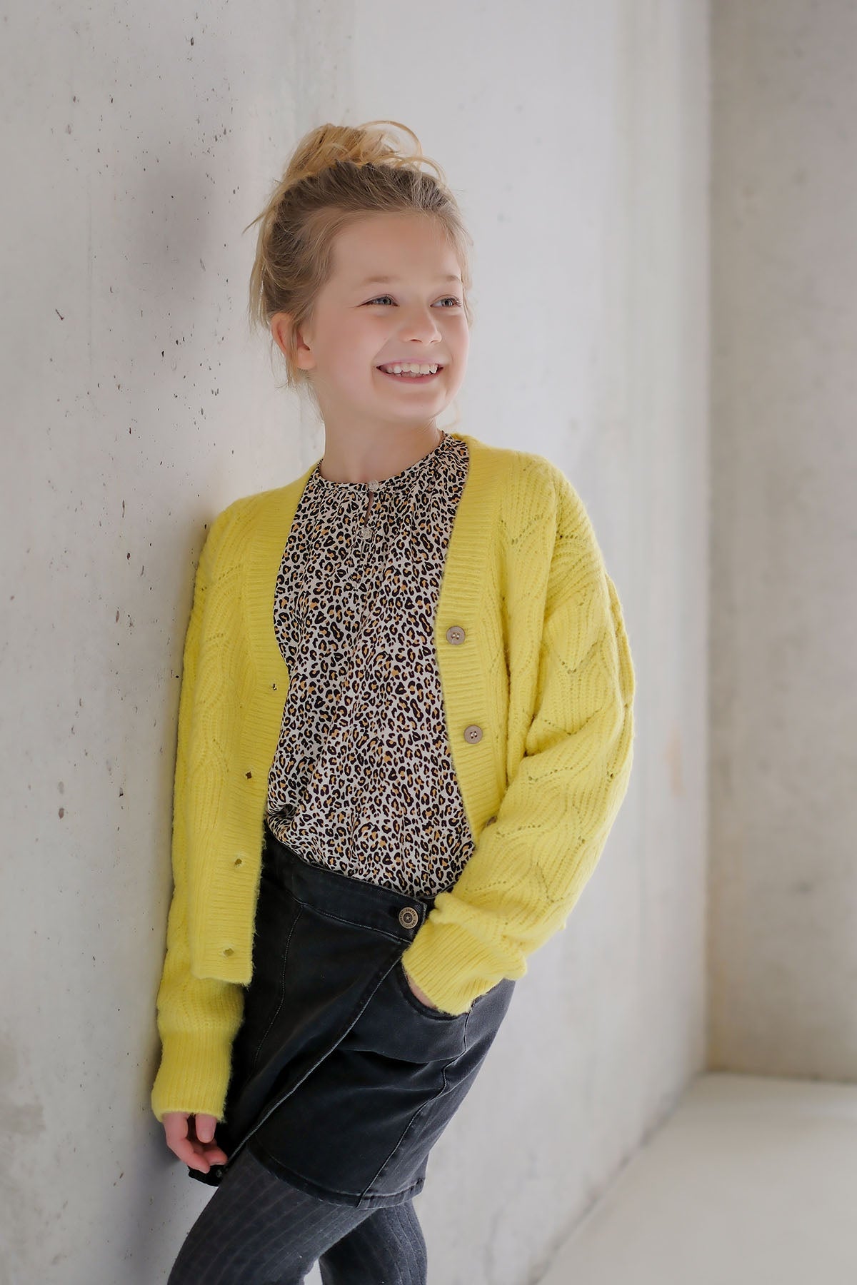 LikeFLO Girls Charlene Flo Blouse With Puff Sleeves, Buttons Front At Closure Leopard Aop - LikeFlo