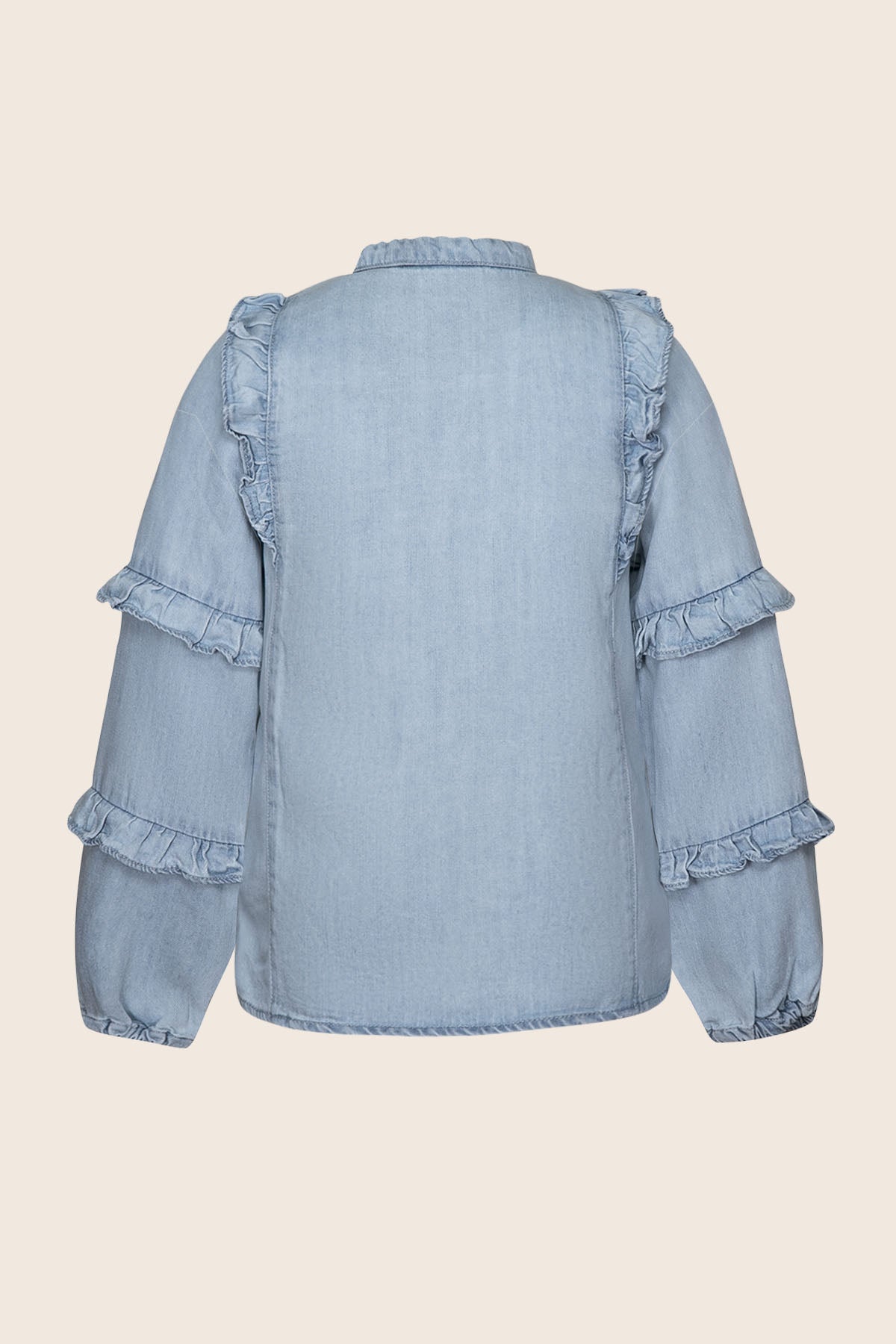LikeFLO Girls Carlijn Flo Girls Chambray Blouse With Ruffles On Sleeves Lt Denim - LikeFlo