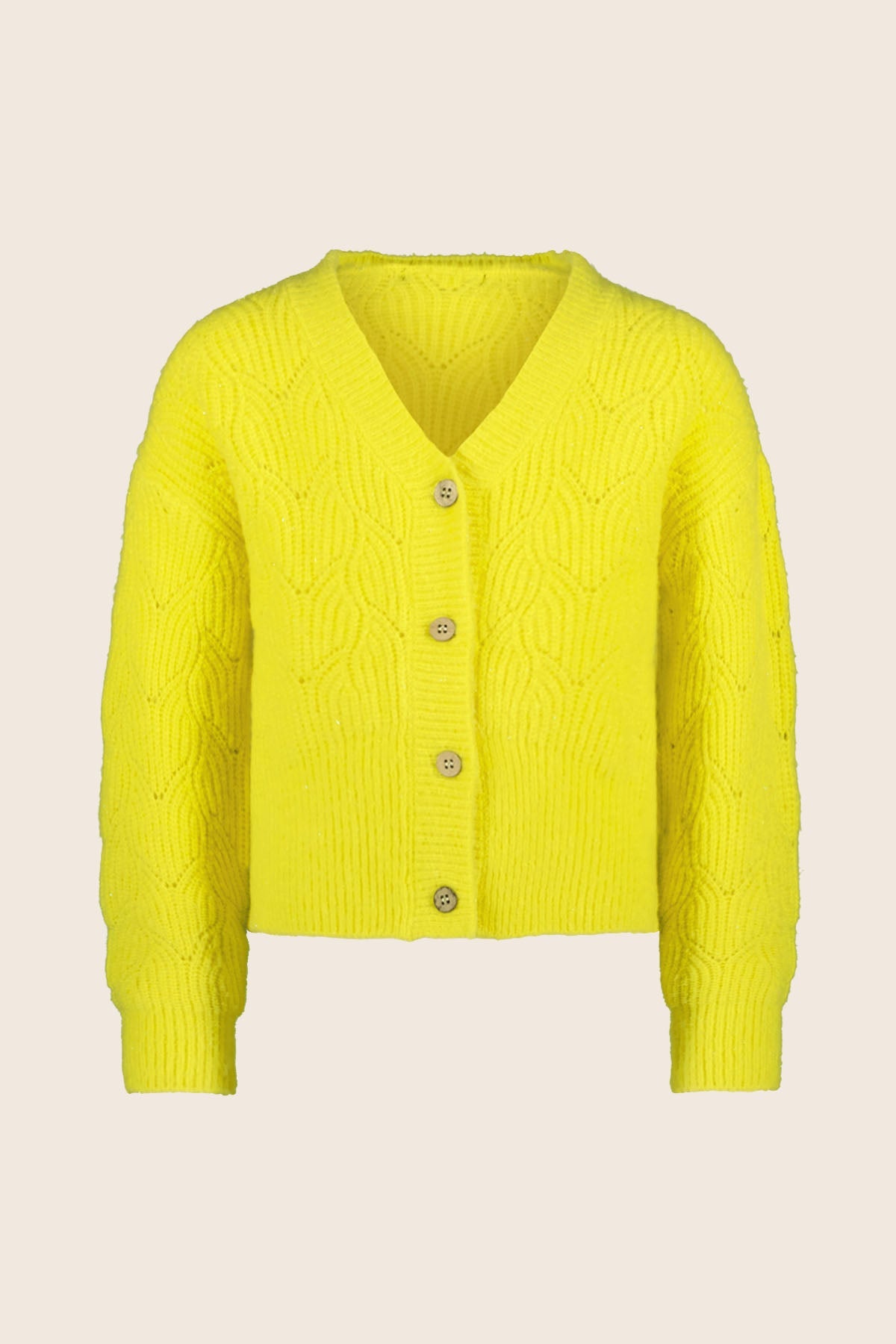 LikeFLO Girls Deau Flo Knitted Pattern Cardigan With Buttons Lemon - LikeFlo