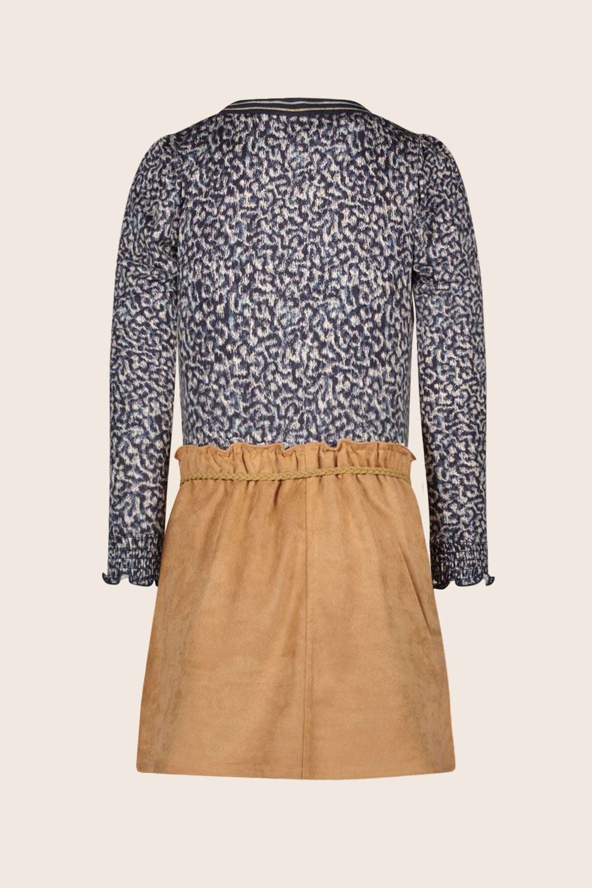 LikeFLO Girls Maartje 'Flo Girls Dress With Viscose Top, Fancy Neck Rib And Pu Leather Skirt Window Maze - LikeFlo