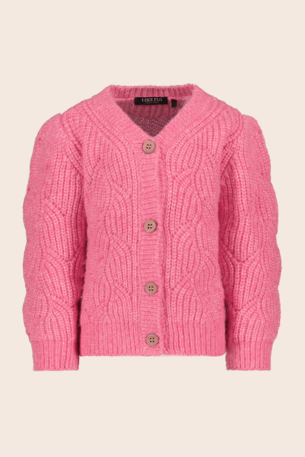 LikeFLO Mini Ginny Mini Flo Knitted Pattern Cardigan With Buttons Bright Pink - LikeFlo