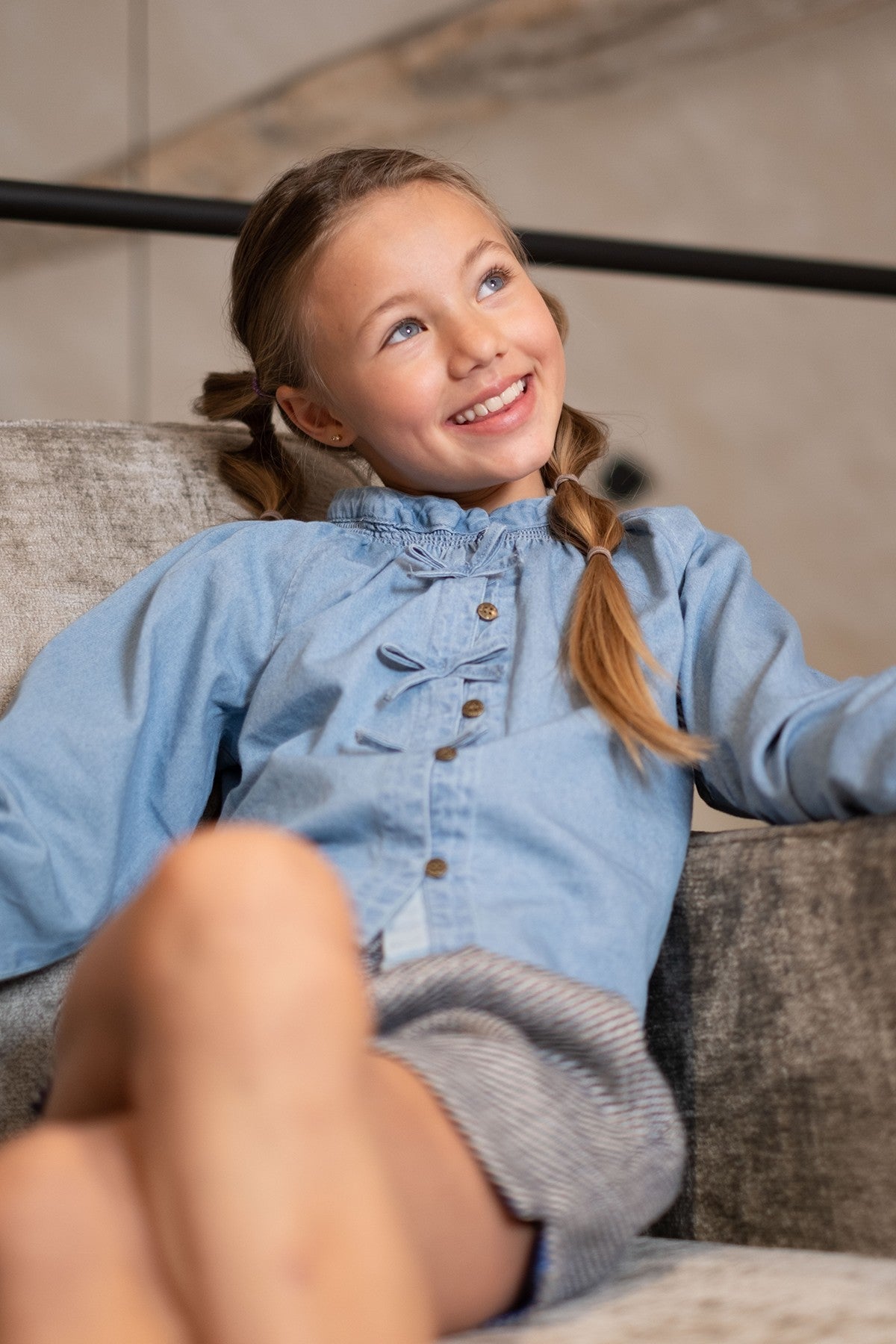 Like Flo Chei Blouse Lt Denim