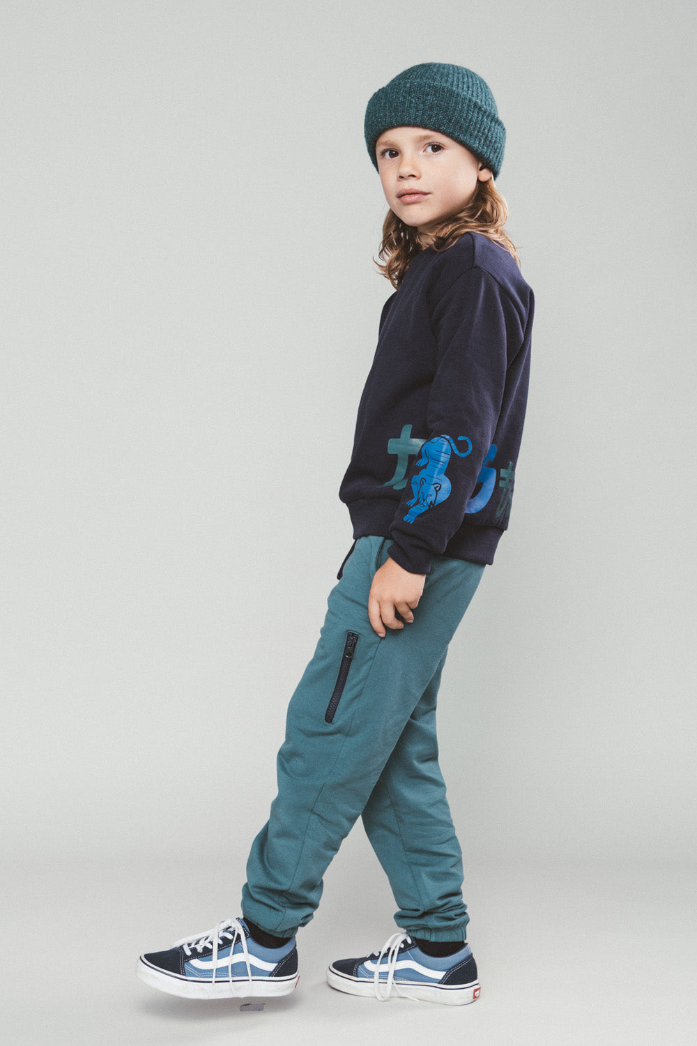 Moodstreet Simon Side Print Sweater -Blauw-