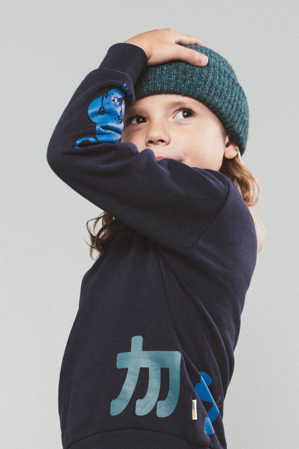 Moodstreet Simon Side Print Sweater -Blauw-