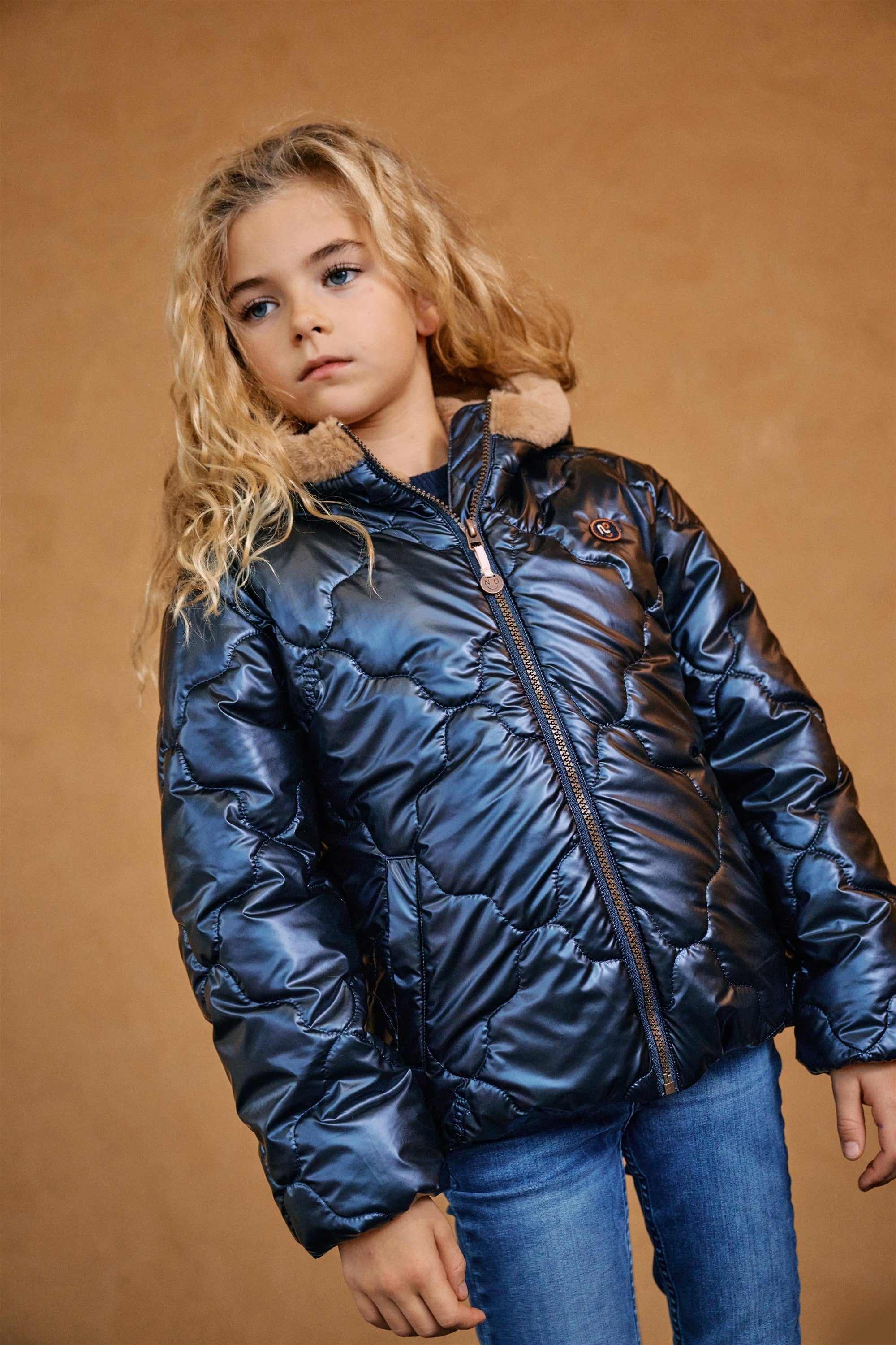 NoNo Bee Gestepte Winterjas met Capuchon Navy
