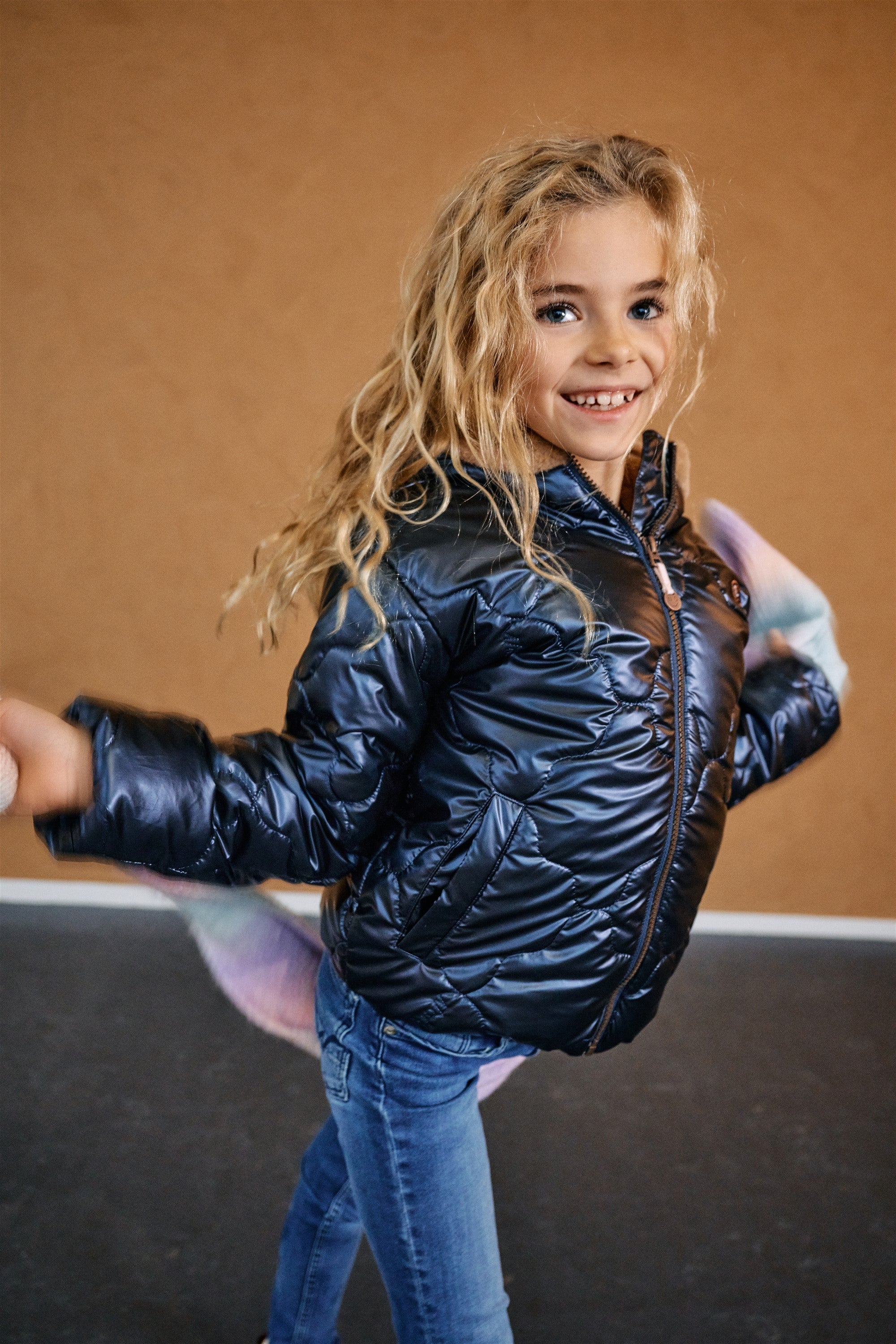 NoNo Bee Gestepte Winterjas met Capuchon Navy