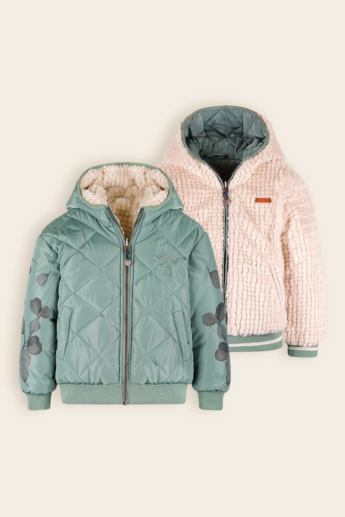 NoNo Bomby Reversible Winterjas met Print op de mouw Groen
