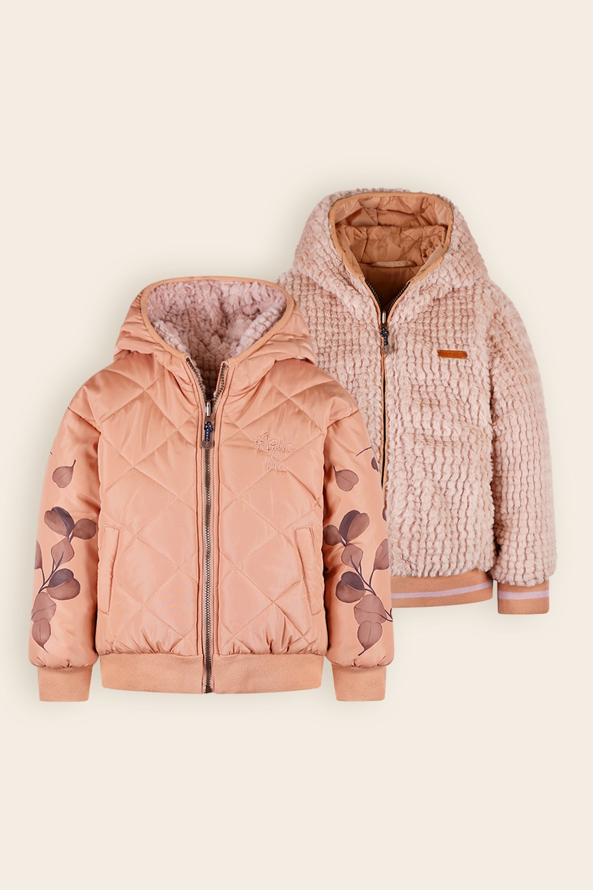NoNo Bomby Reversible Winterjas met Print op de mouw Taupe