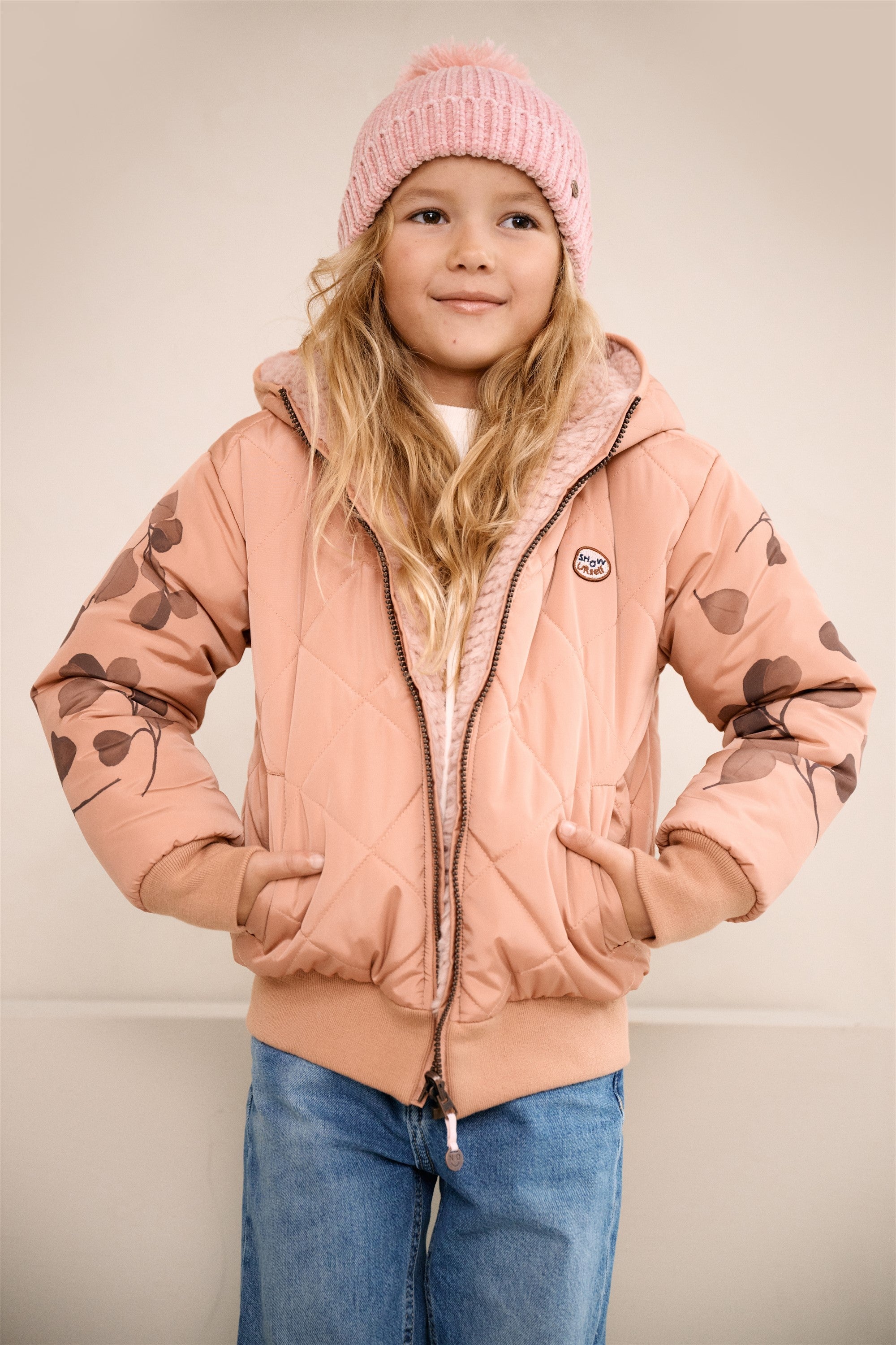 NoNo Bomby Reversible Winterjas met Print op de mouw Taupe