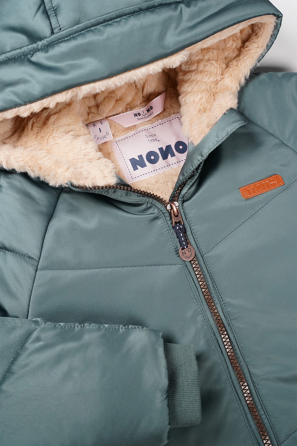 NoNo Baybee Halflange Satijnen Winterjas met Capuchon Groen