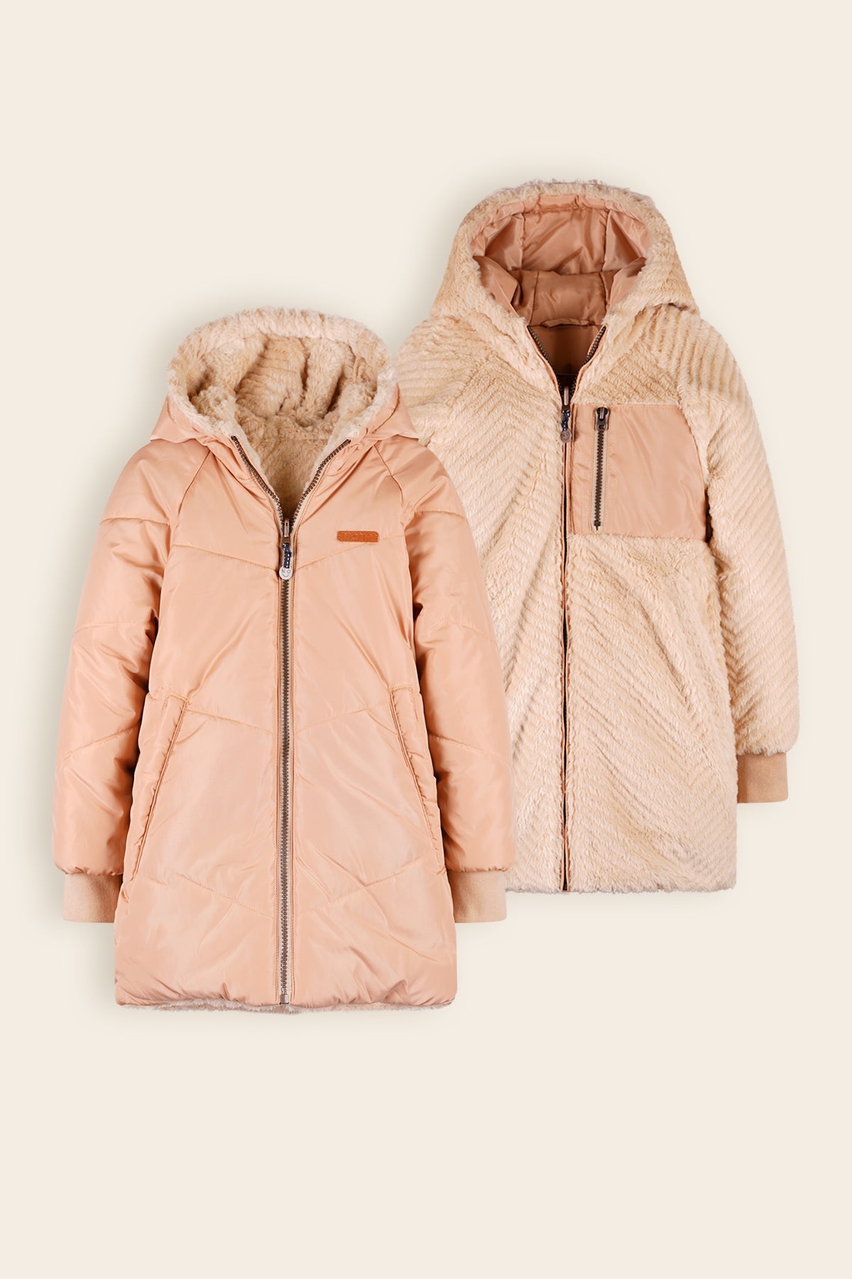 NoNo Baybee Reversible Mid Lange Winterjas Zand