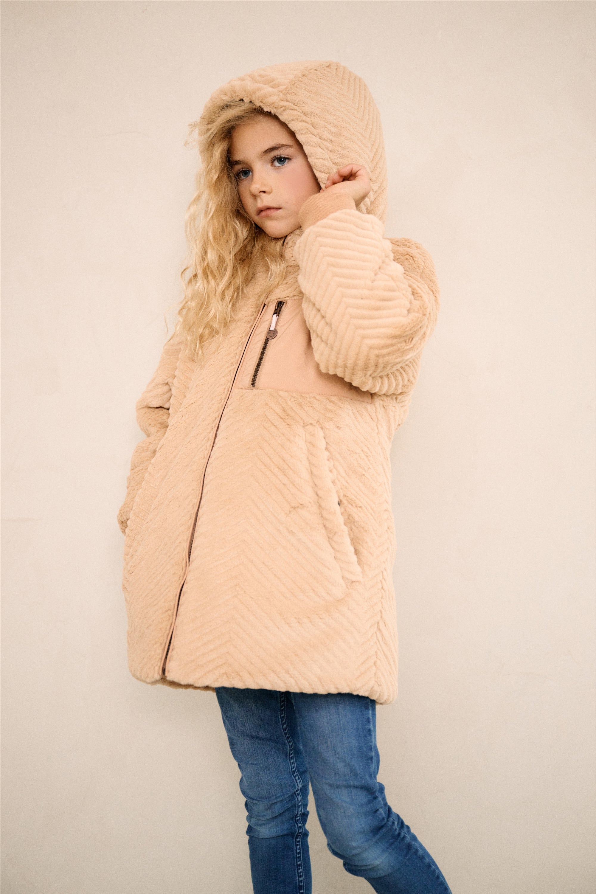 NoNo Baybee Reversible Mid Lange Winterjas Zand