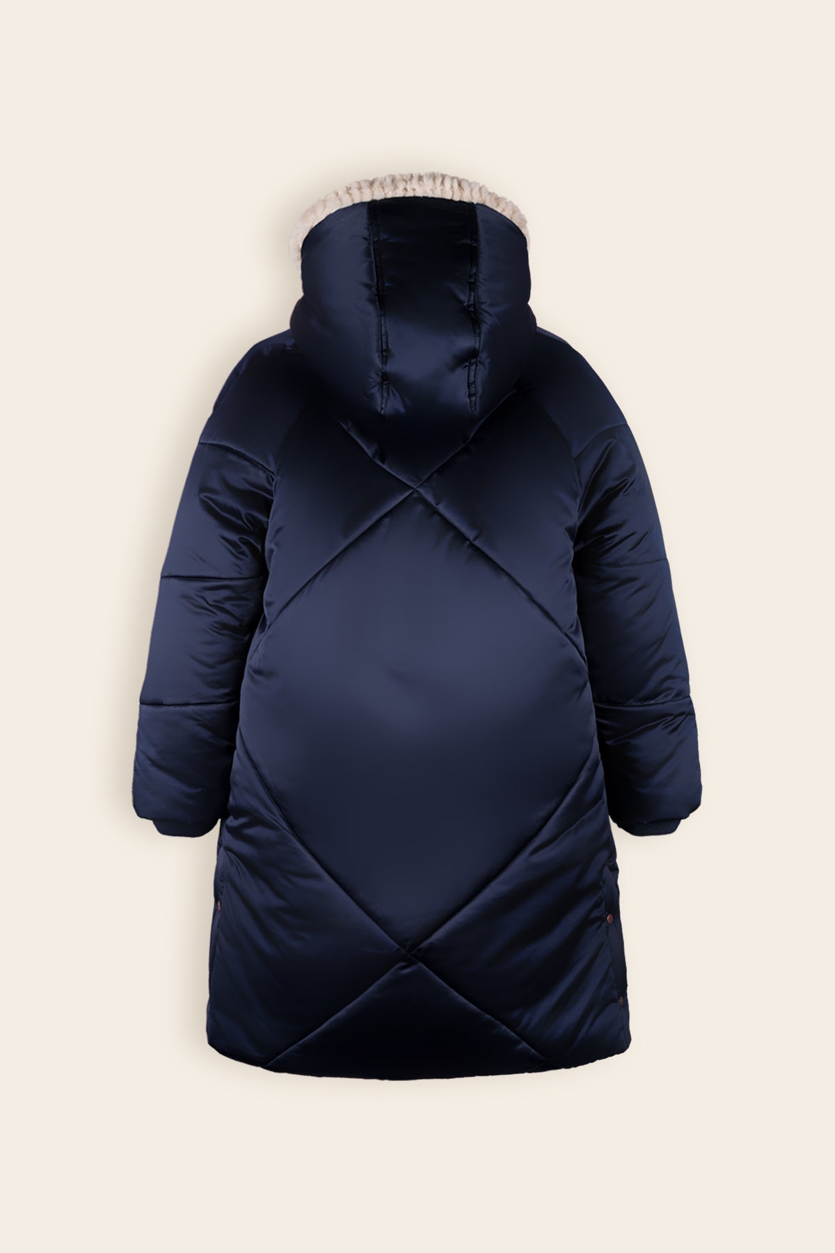 NoNo Beetle Lange Satijnen Winterjas met Capuchon Navy