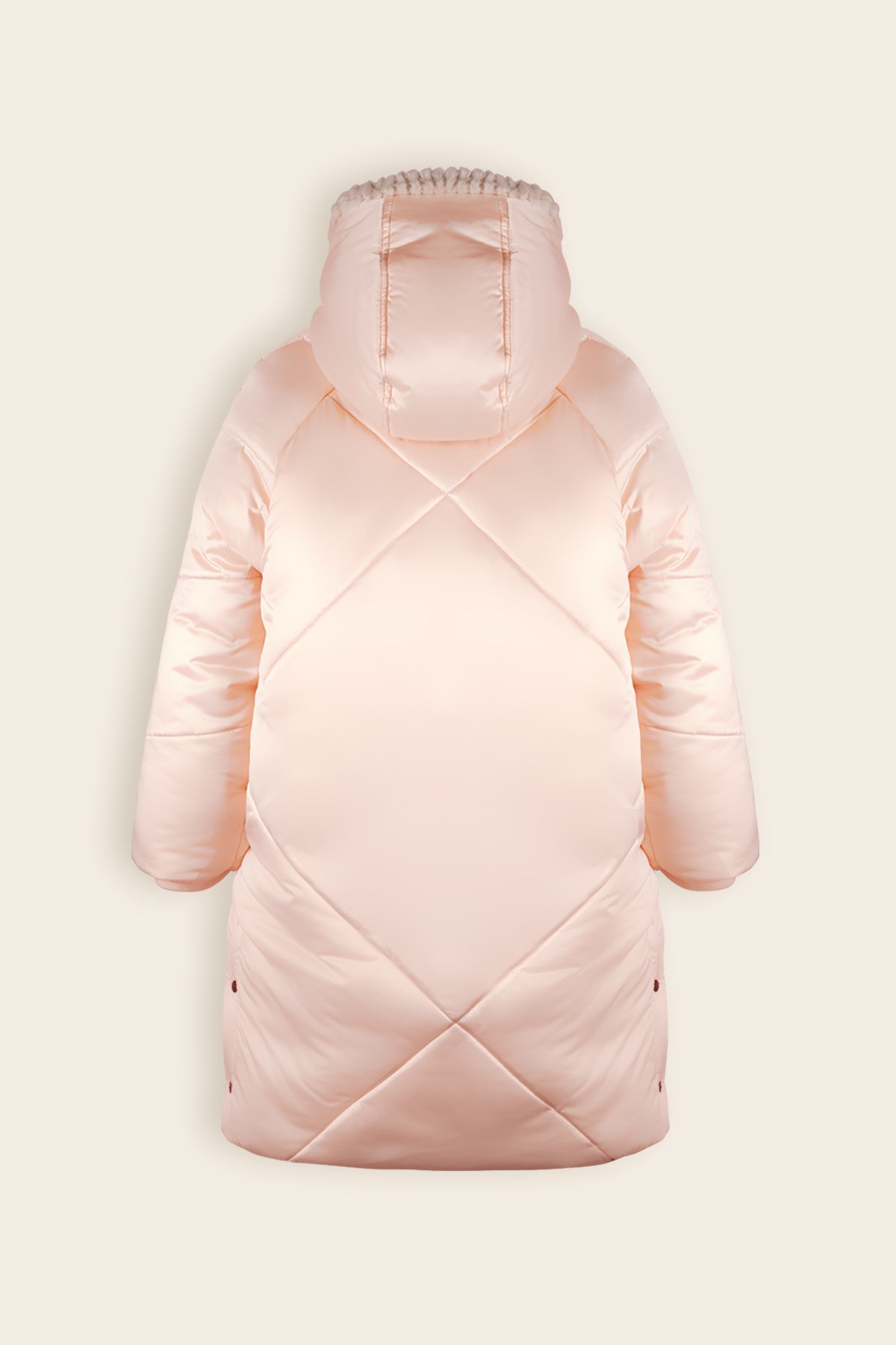 NoNo Beetle Lange Satijnen Winterjas met Capuchon Zand