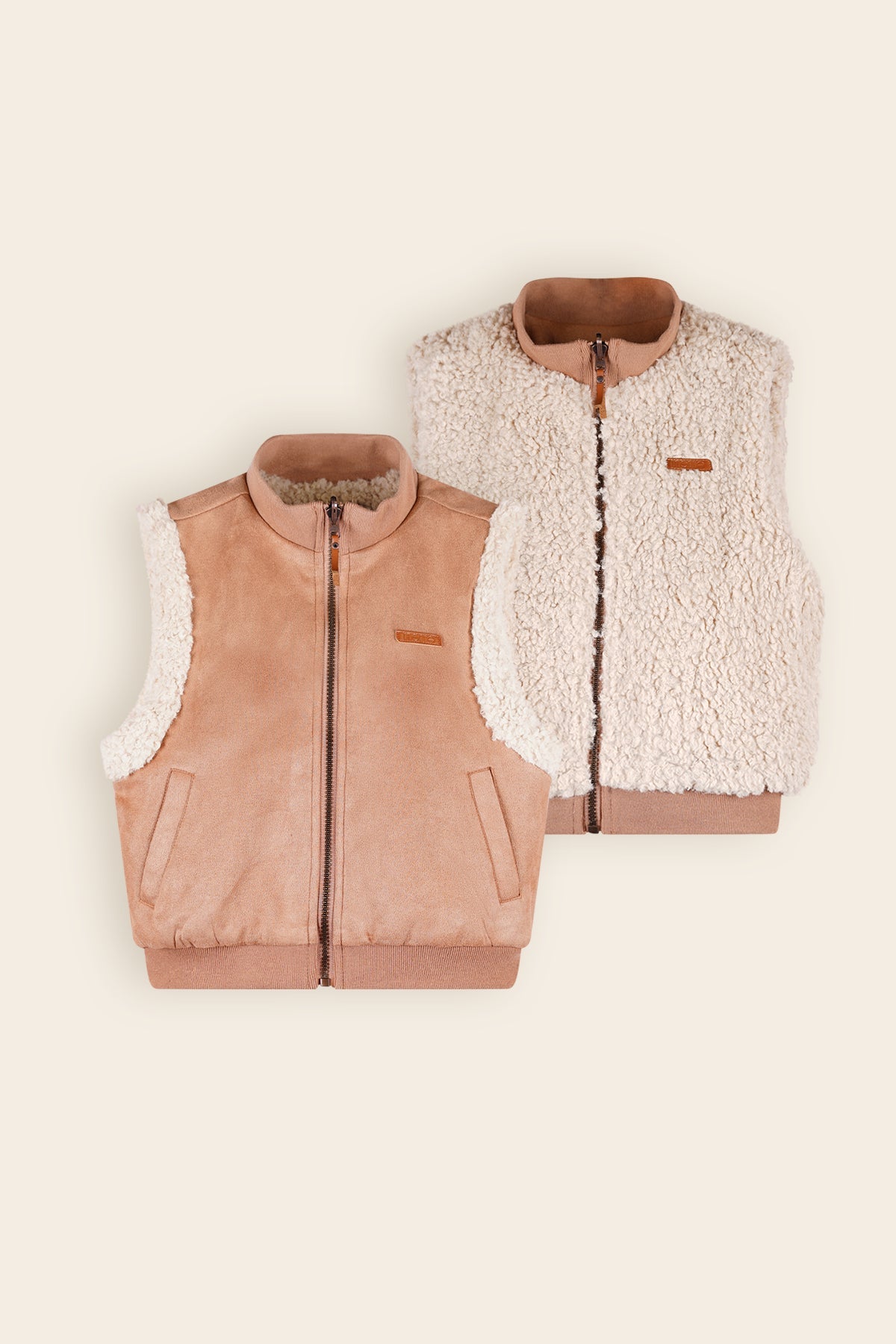 Kenna Reversible Gilet met Zacht Bont & Suede Taupe