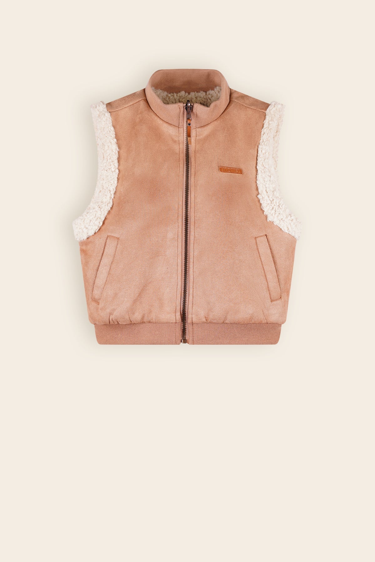NoNo Kenna Reversible Gilet met Zacht Bont & Suede Taupe