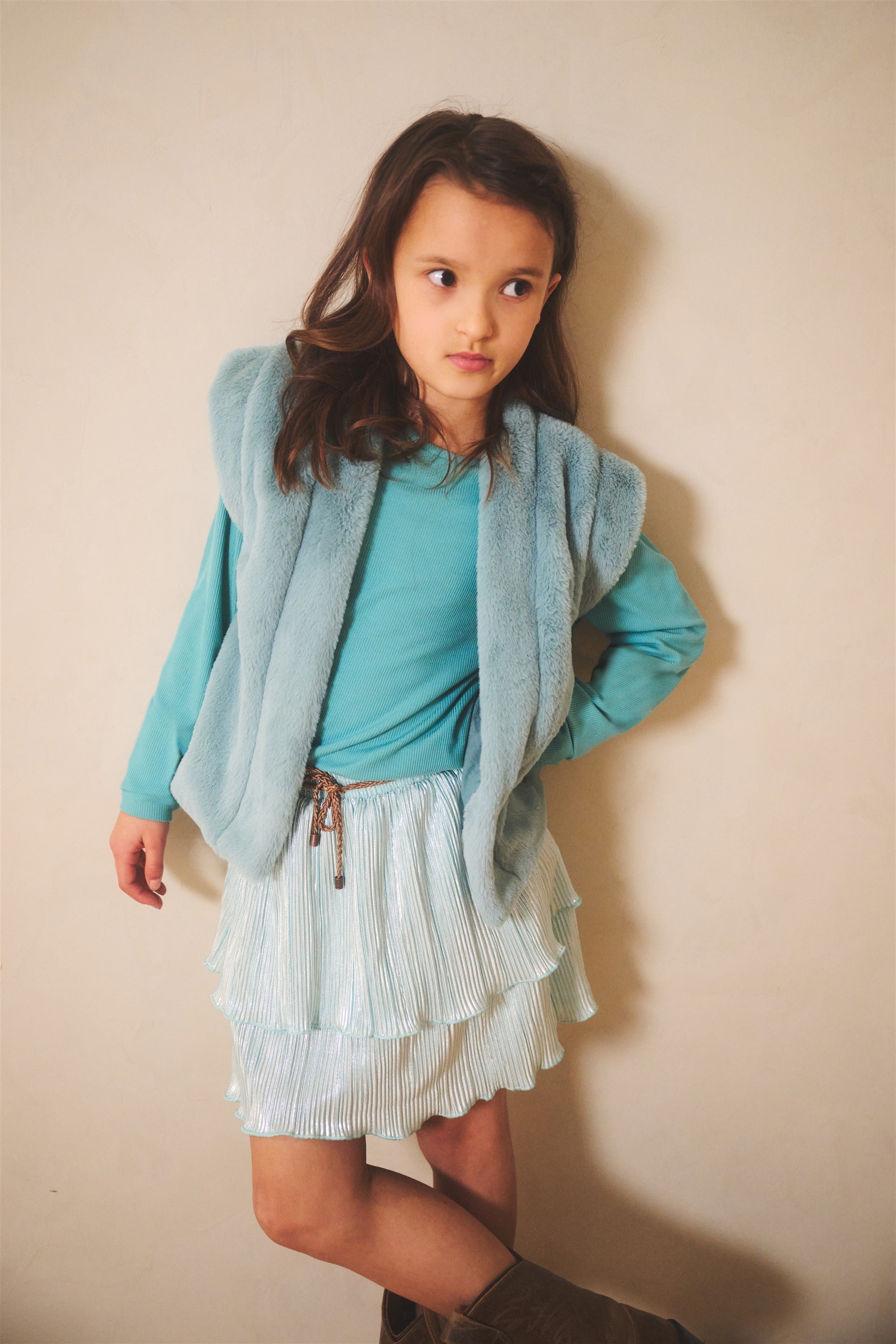 NoNo Moran Combi Jurk met Plisee Rok Turquoise