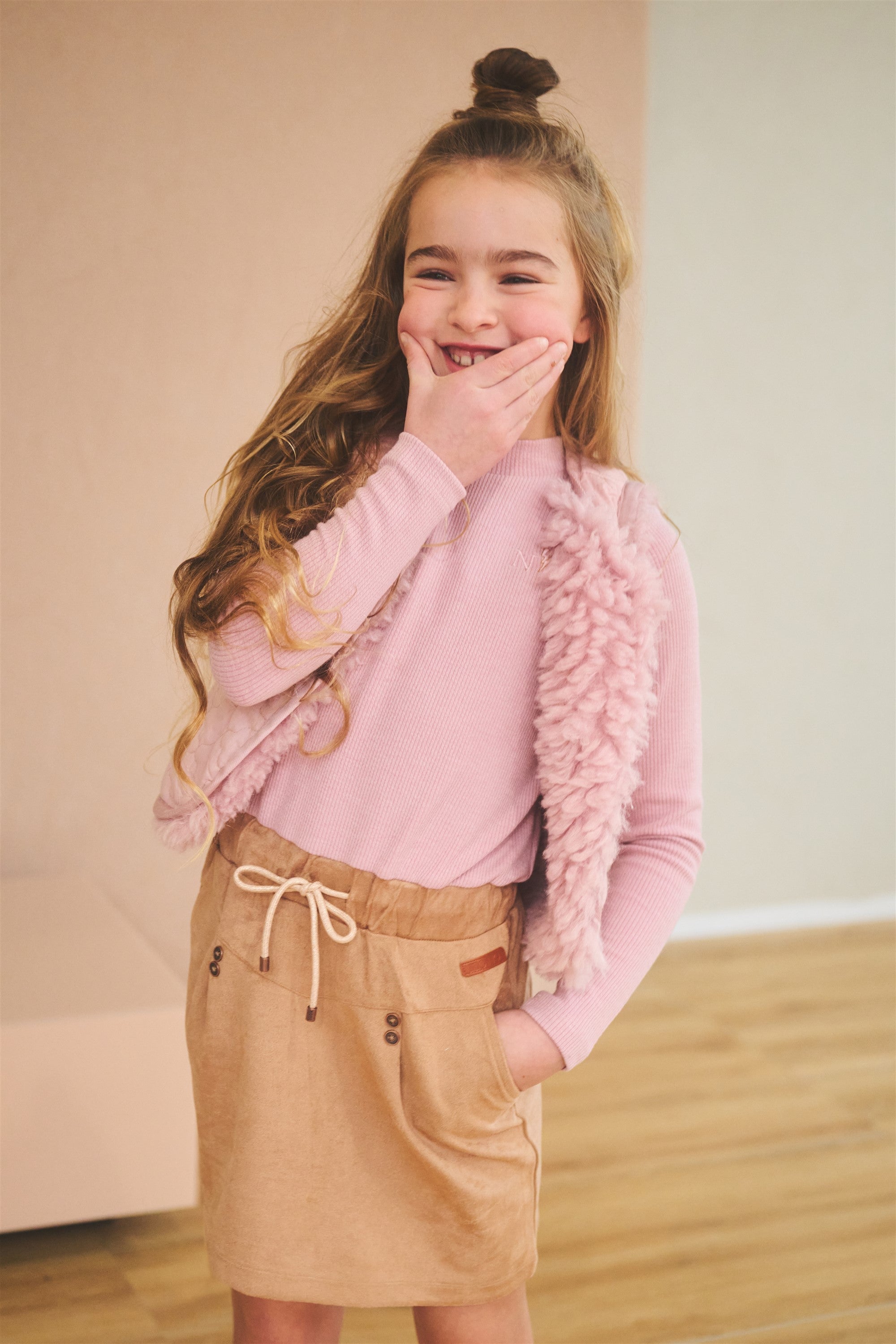 NoNo Mickey Combi Jurk met Suede Rok Oud Roze