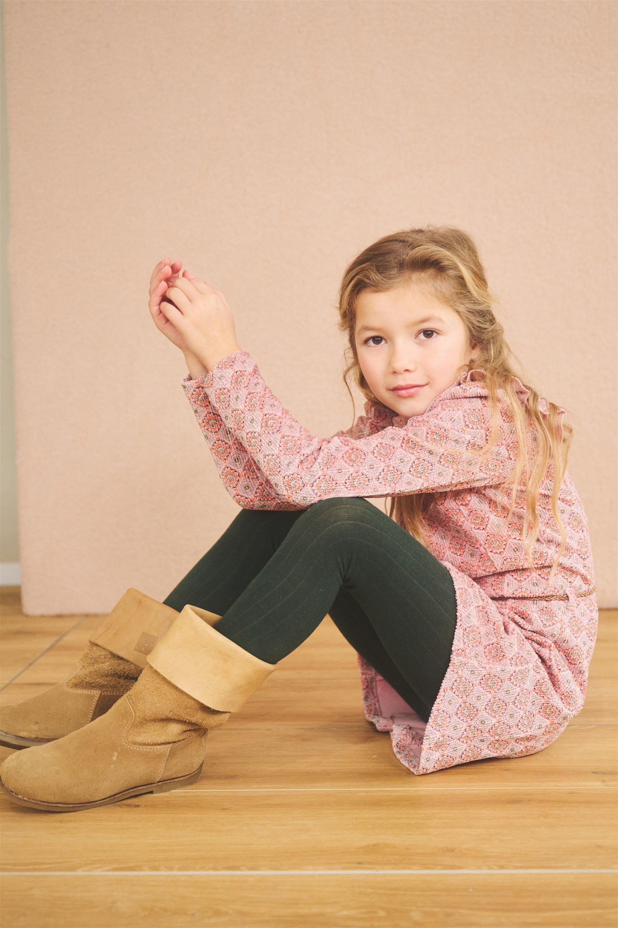 NoNo Max Geprinte Velours Rib Jersey Jurk Zacht Roze AOP