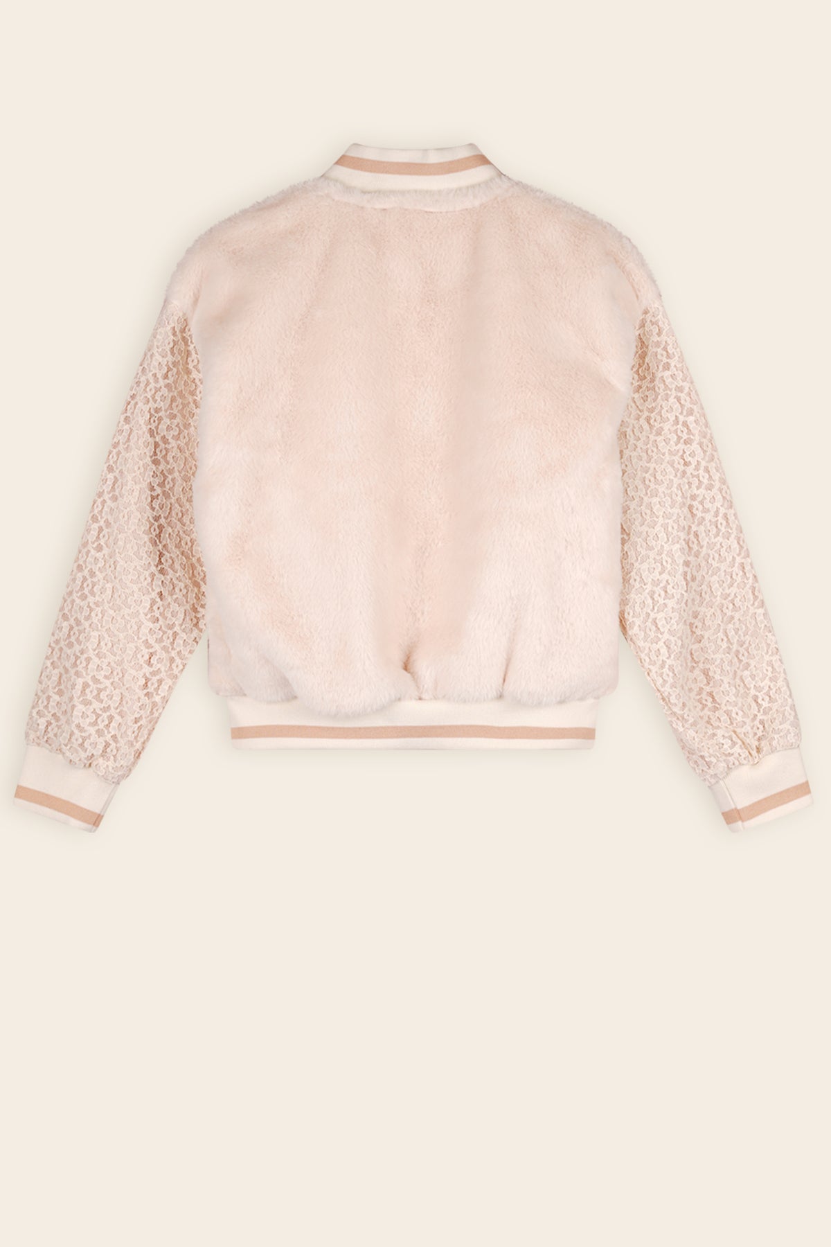 NoNo Darsy Varsity Jasje met Kanten Mouwen Ivoor