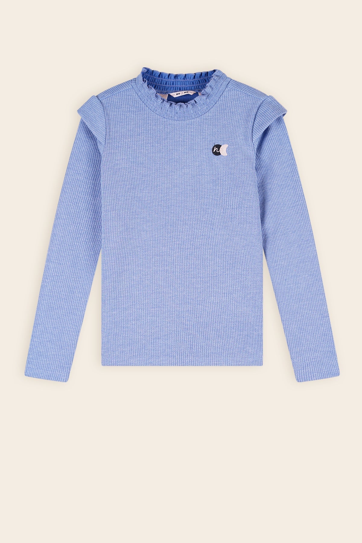 Kina Melange Rib Jersey Tshirt Blauw