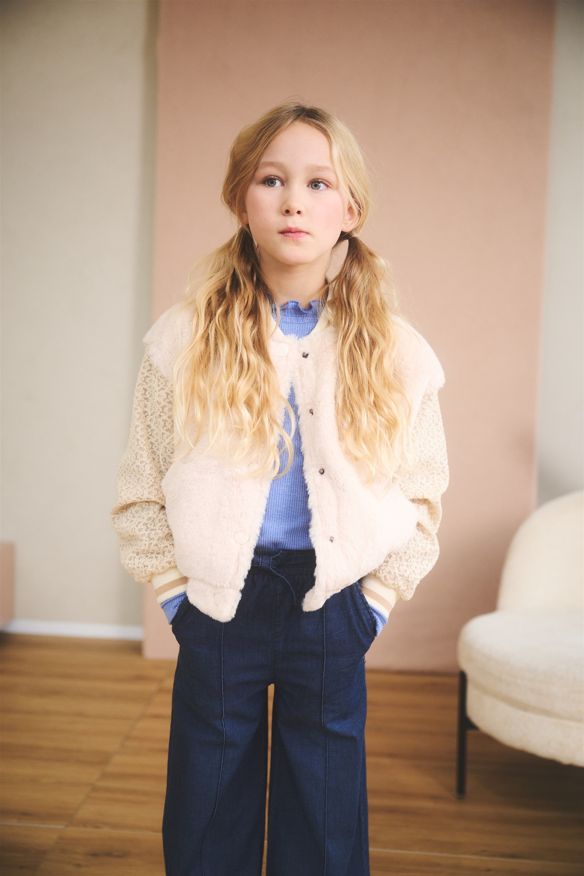 NoNo Kina Melange Rib Jersey Tshirt Blauw