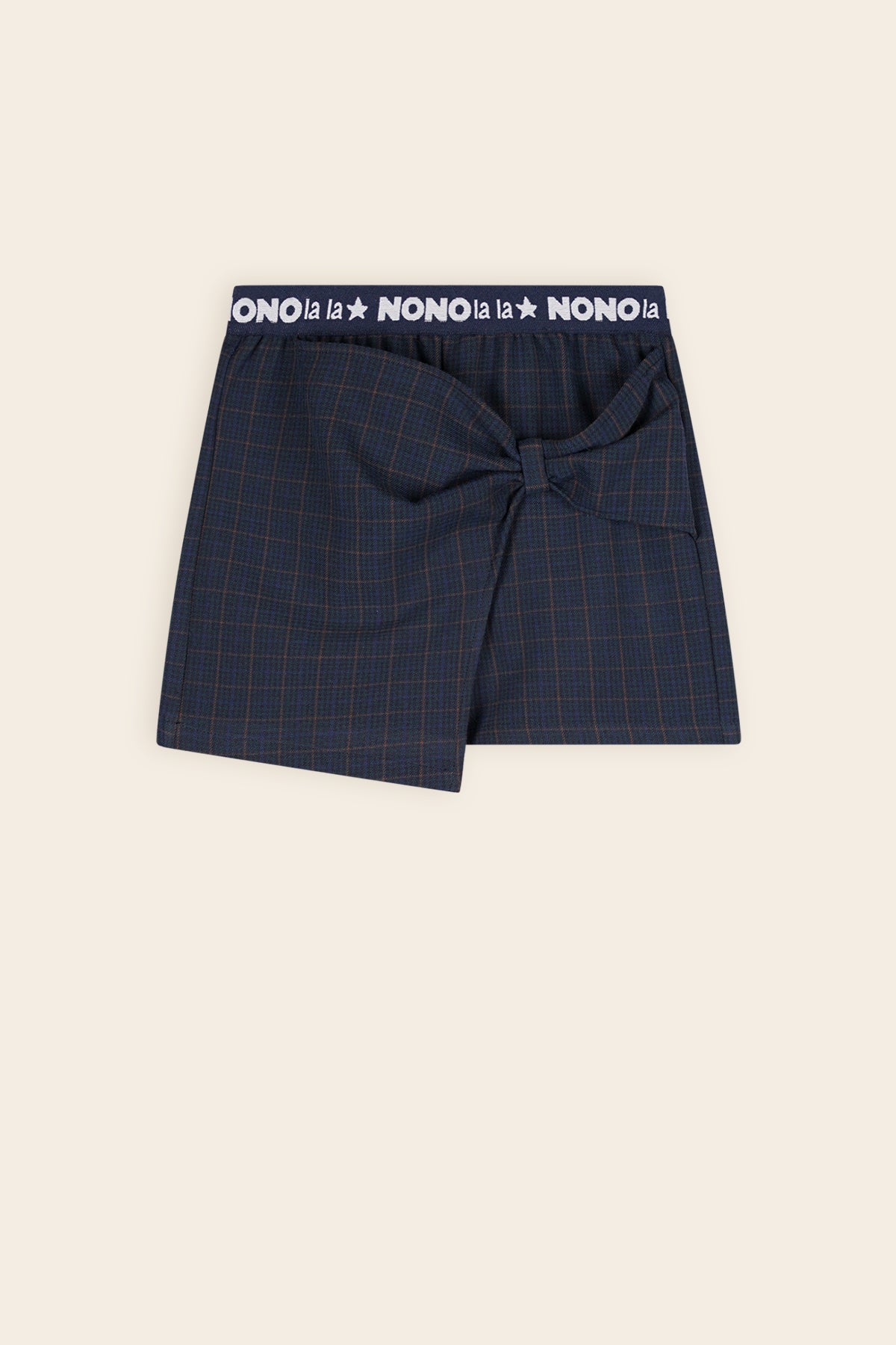 Sayu Geruiten Skort met Strik Detail Navy