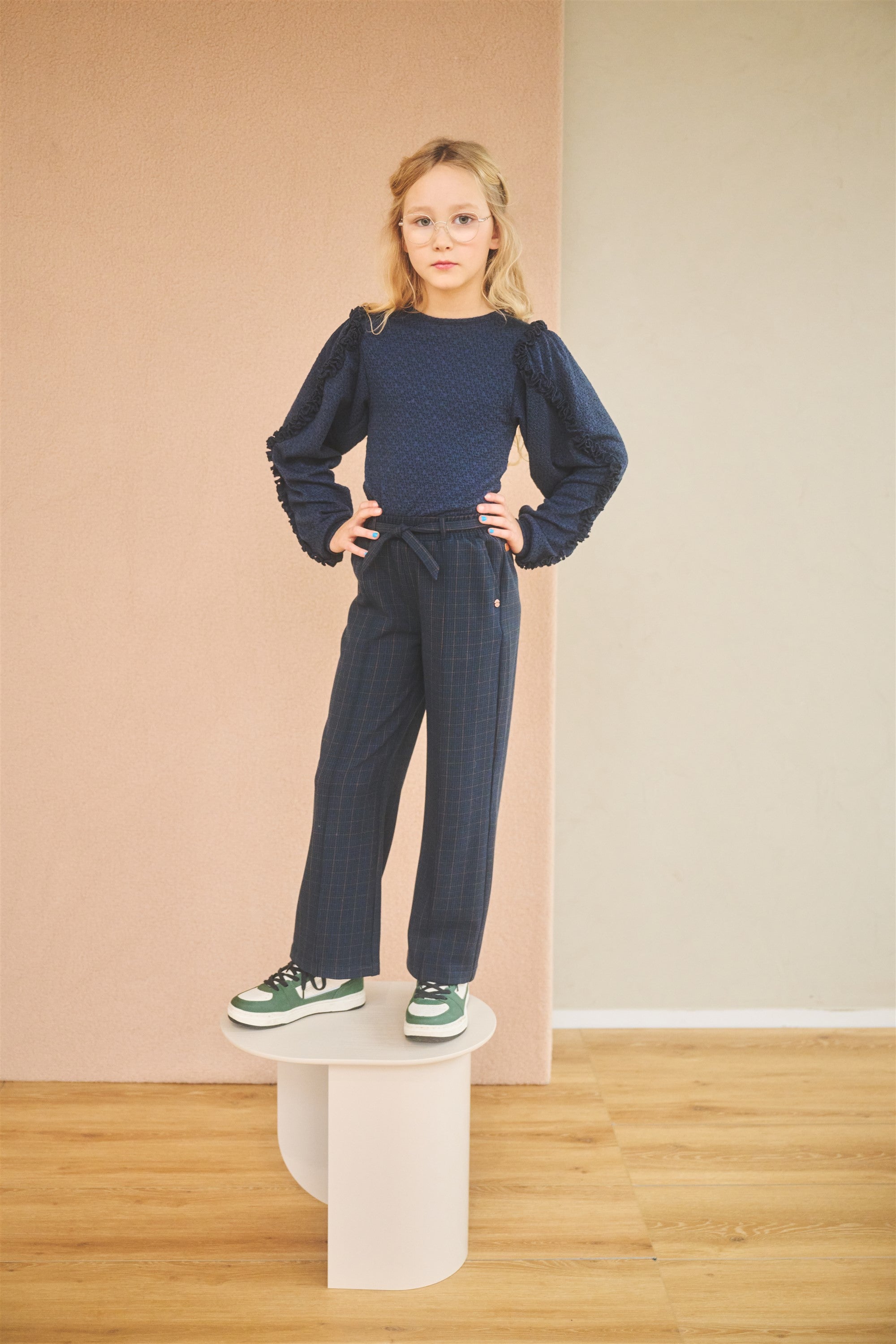 NoNo Sayla Geruiten Palazzo Broek Navy