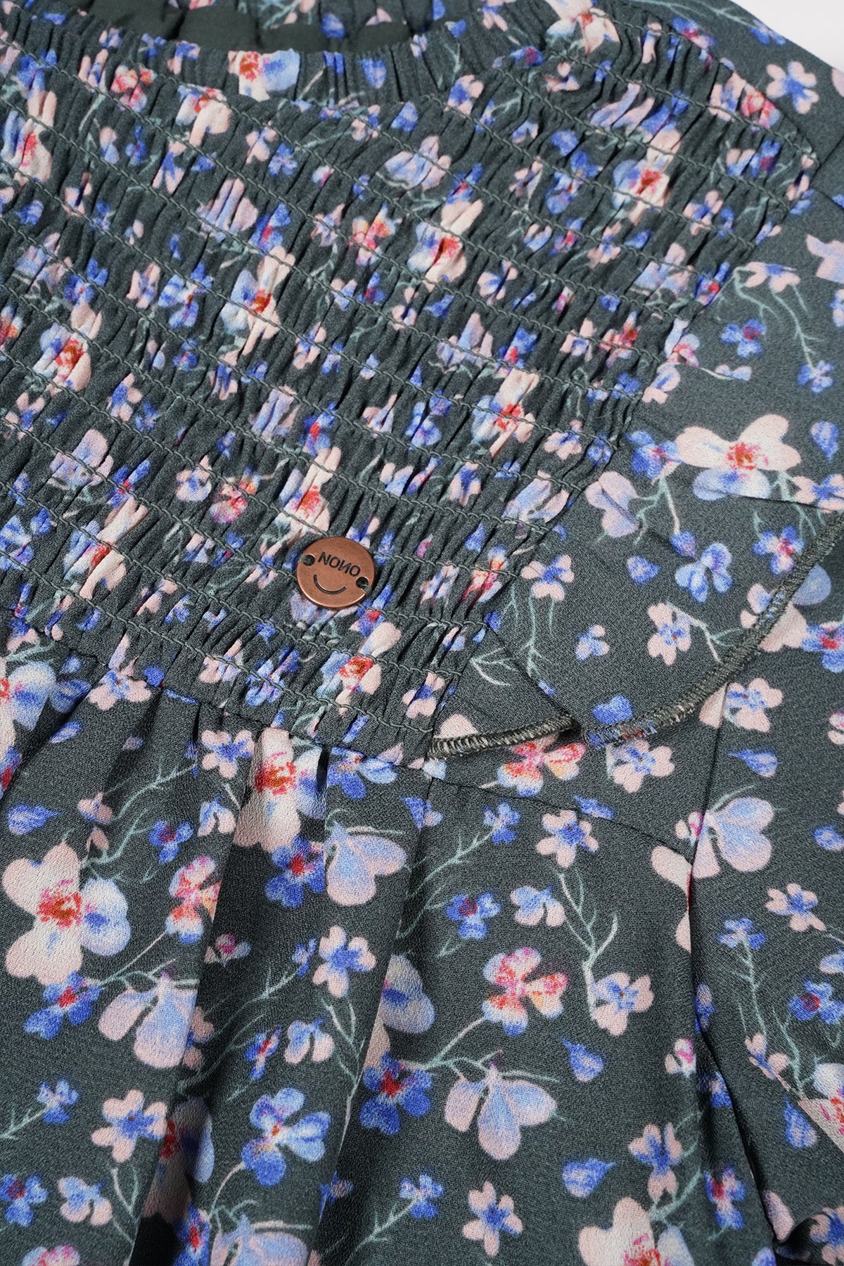 NoNo Maan Geprinte Bloemen Jurk met Riem AOP Groen