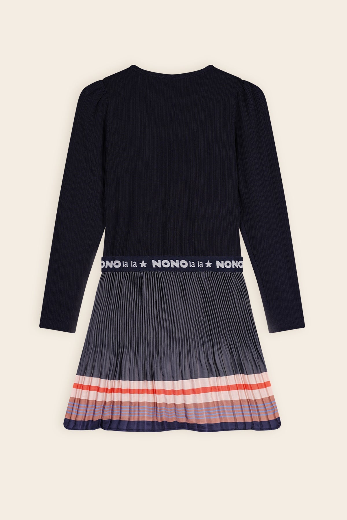 NoNo Mika Combi Jurk met Satijnen Borderprint Rokdeel Navy