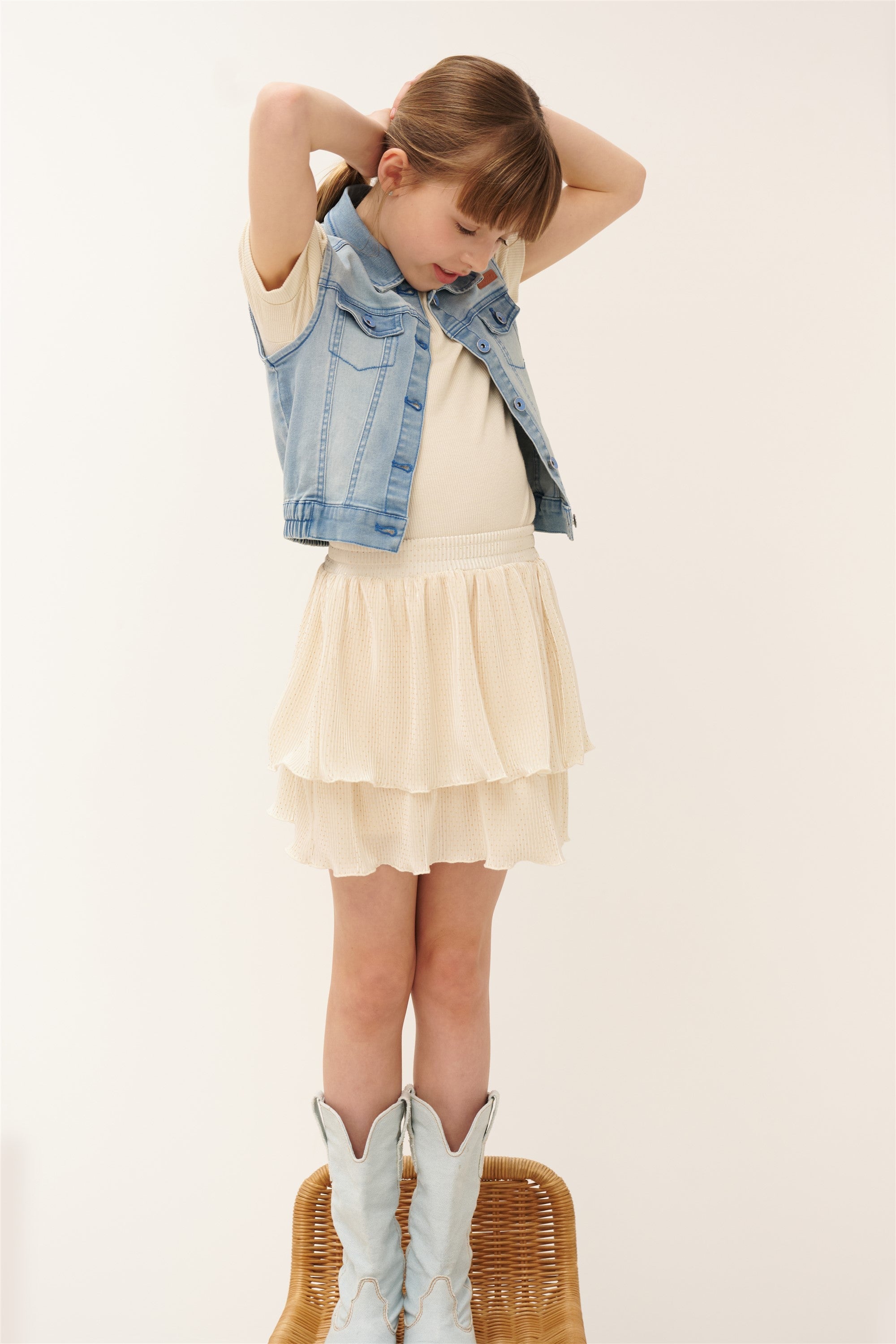 NoNo Kyoto Rib Lurex Tshirt Ivoor