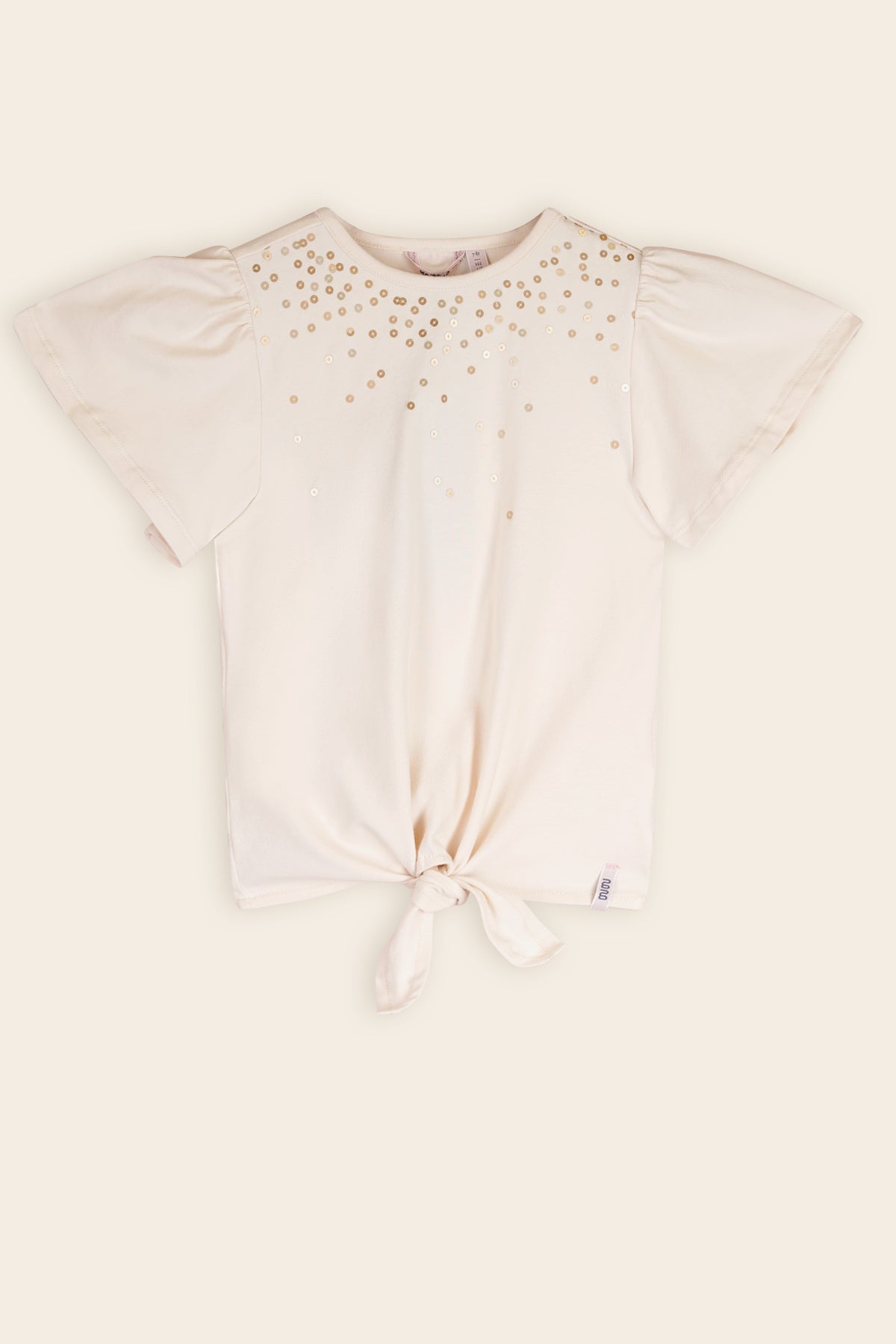 NoNo Kate Tshirt met Knoopdetail en Pailletten Ivoor