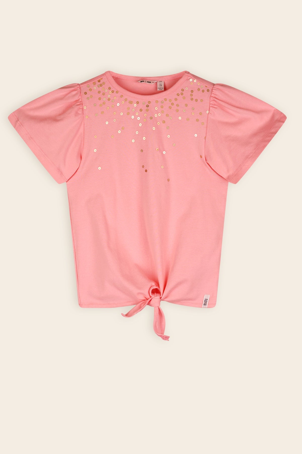 NoNo Kate Tshirt met Knoopdetail en Pailletten Rose