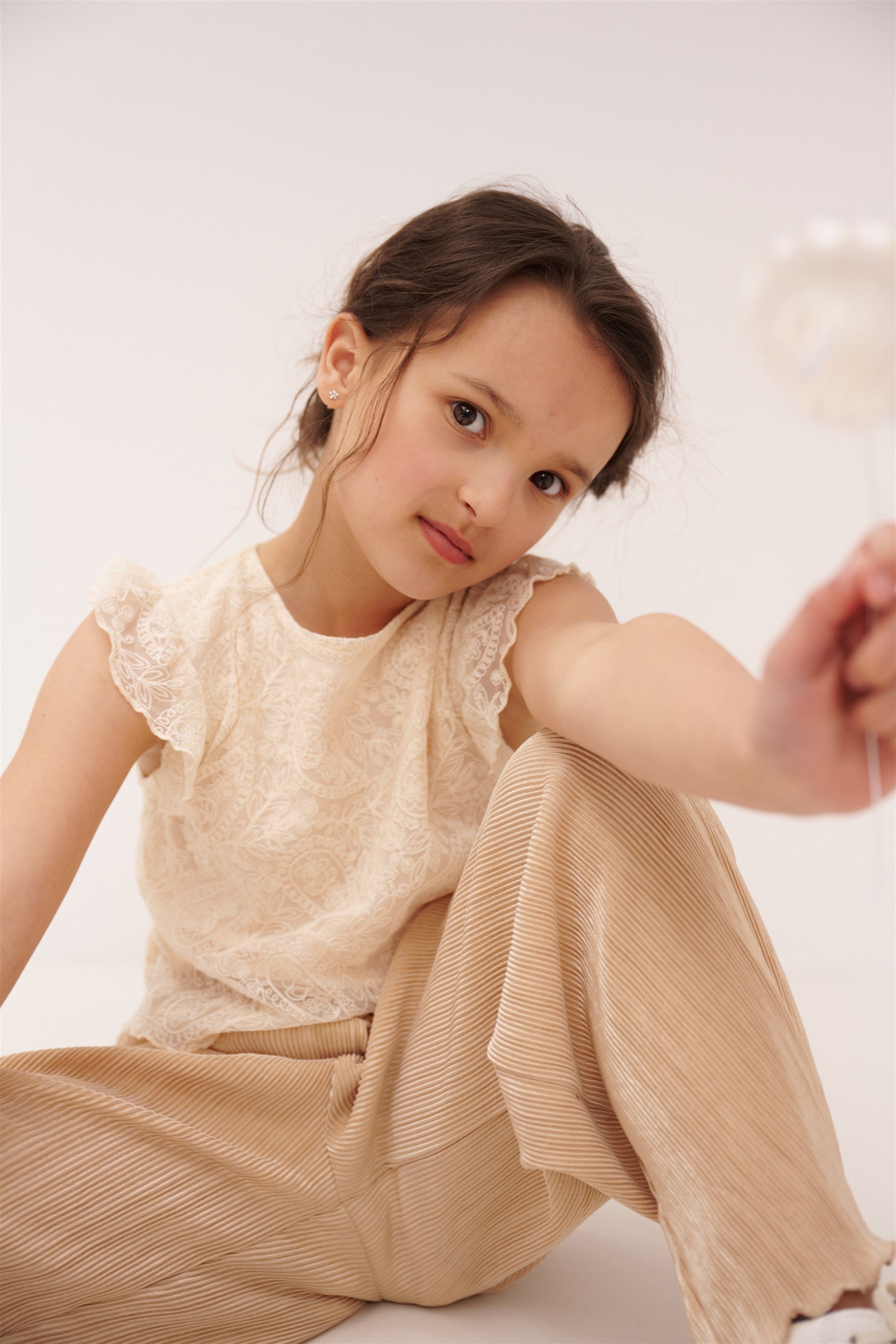 NoNo Semma Jumsuit met Kanten Top Zand