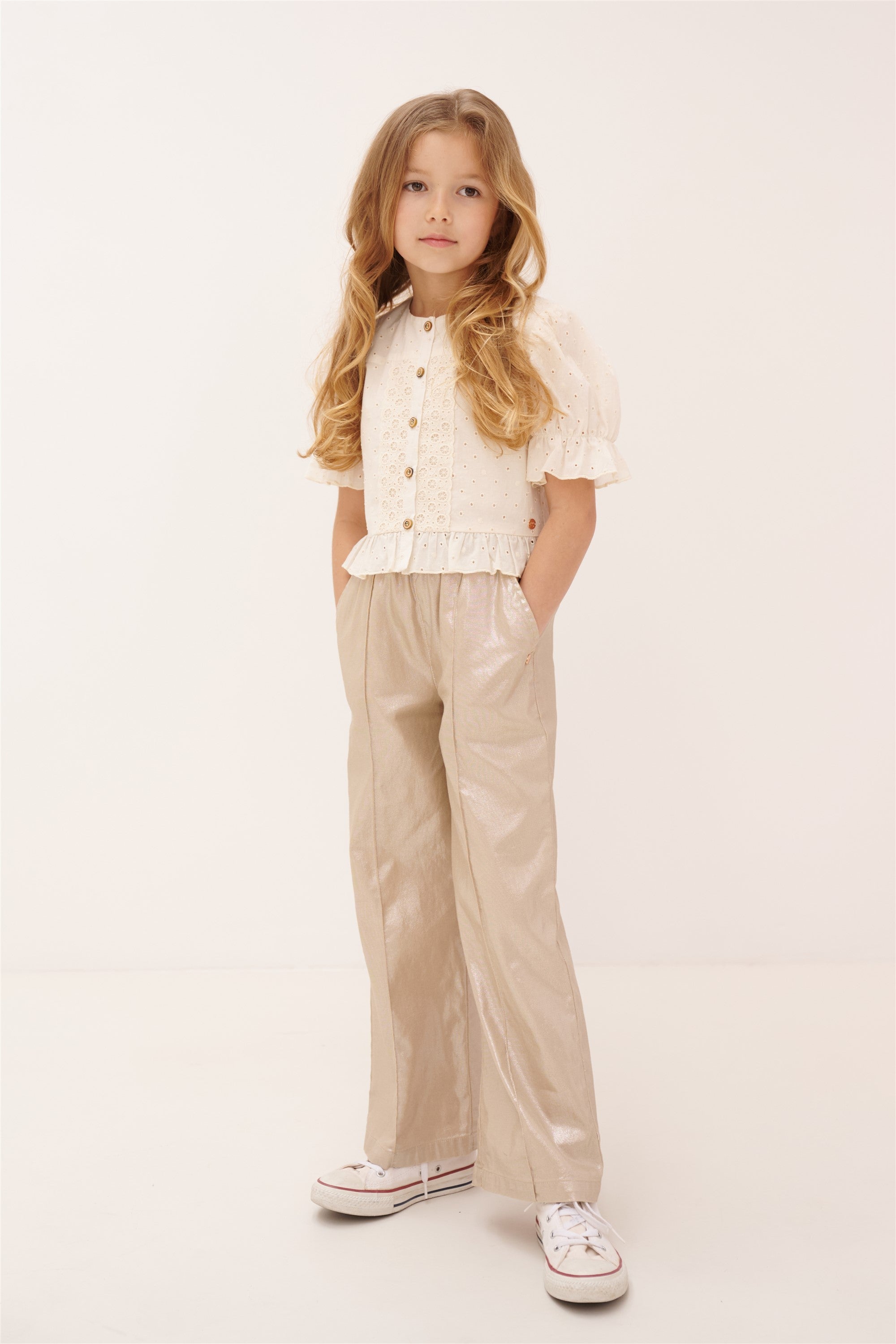 NoNo Sayla Palazzo Stretch Twill Broek Zand
