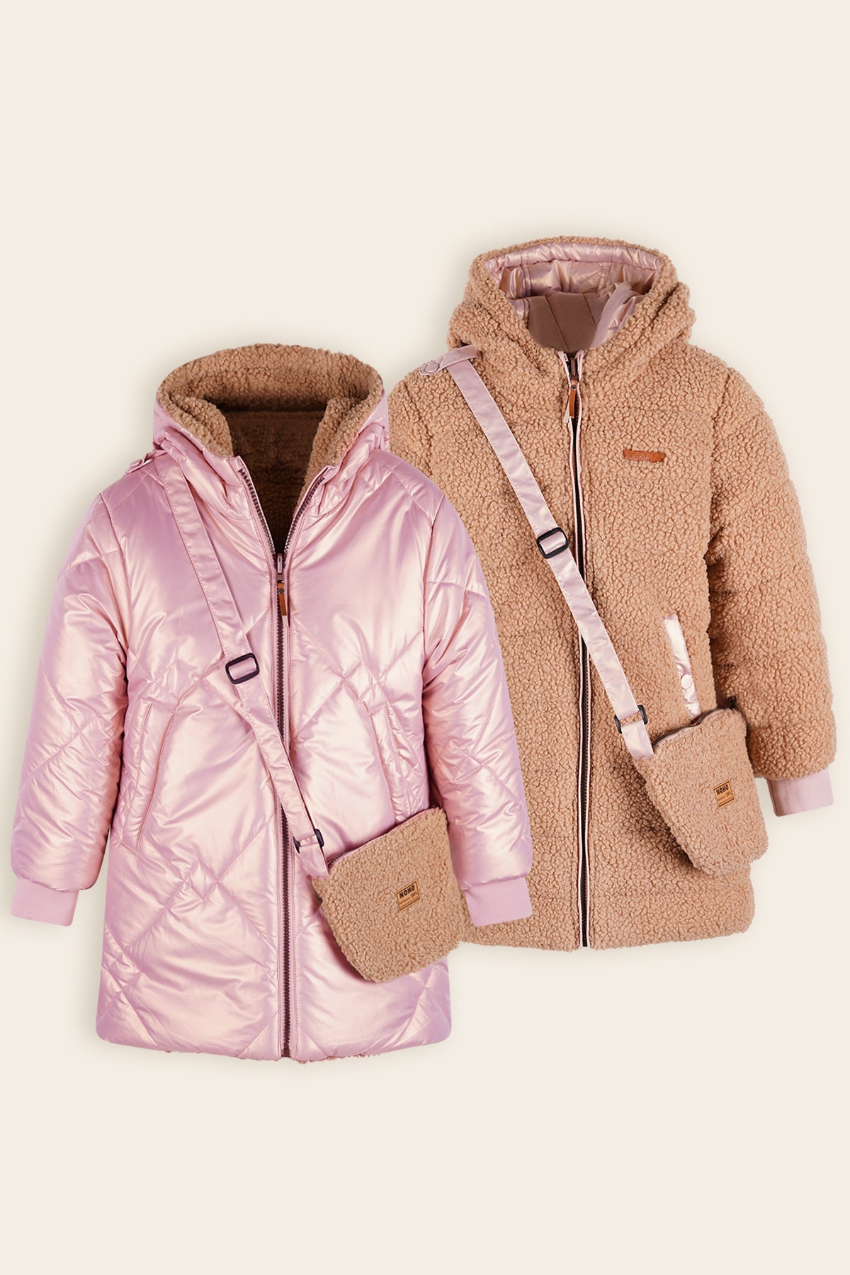 NoNo Betty Reversible Winterjas Met Tasje Bruin/Roze