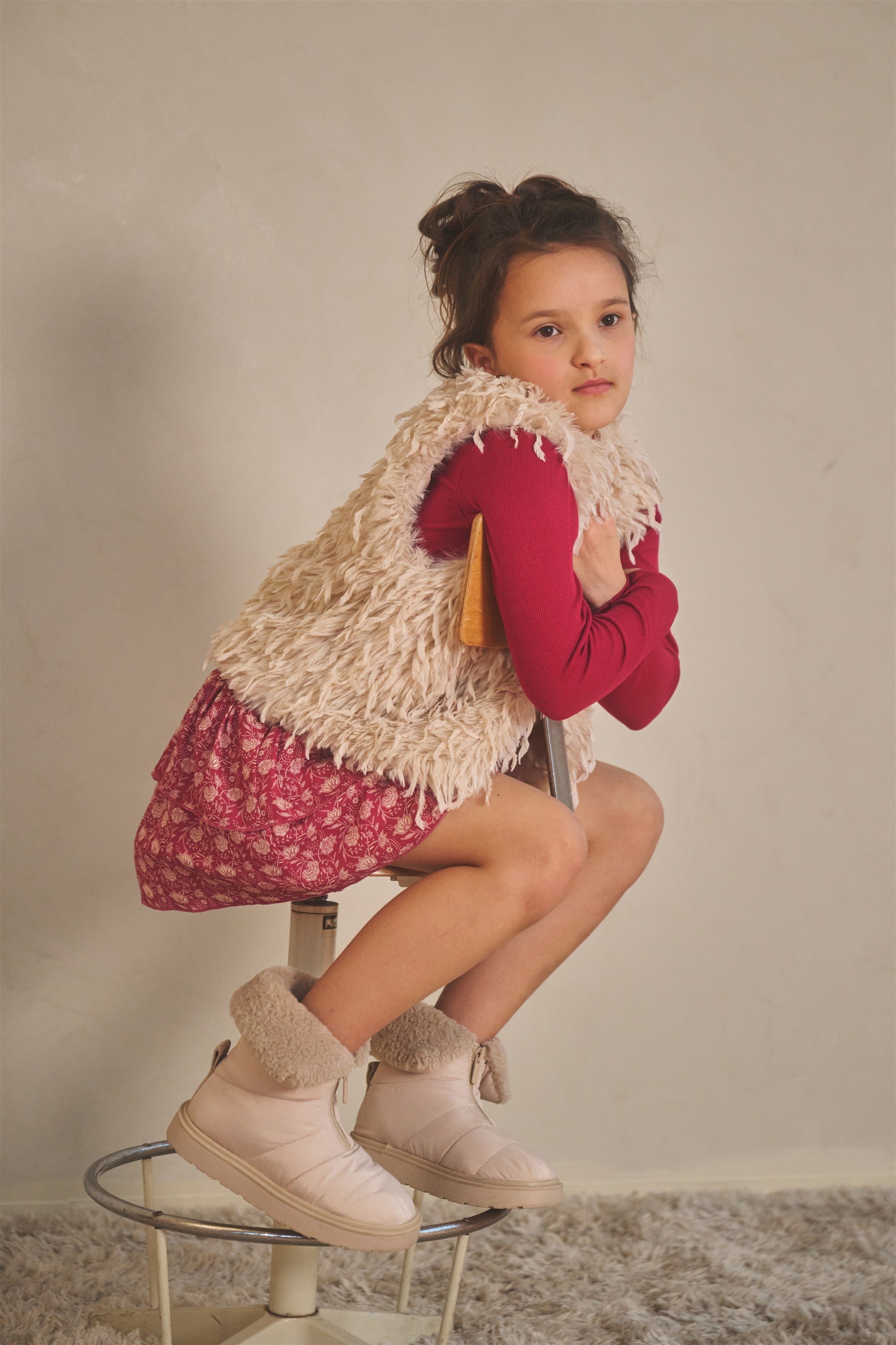 NoNo Kath Bont Faux Fur Gilet Ivoor