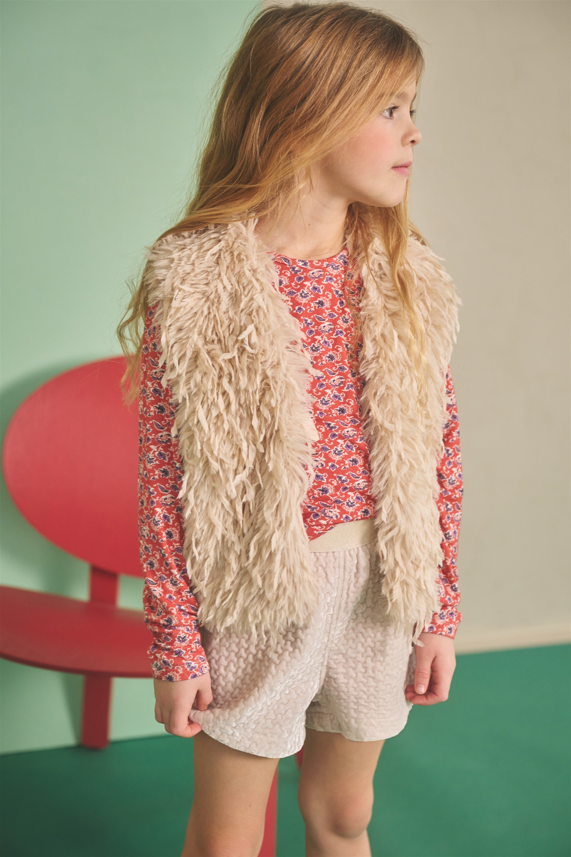 NoNo Kath Bont Faux Fur Gilet Ivoor