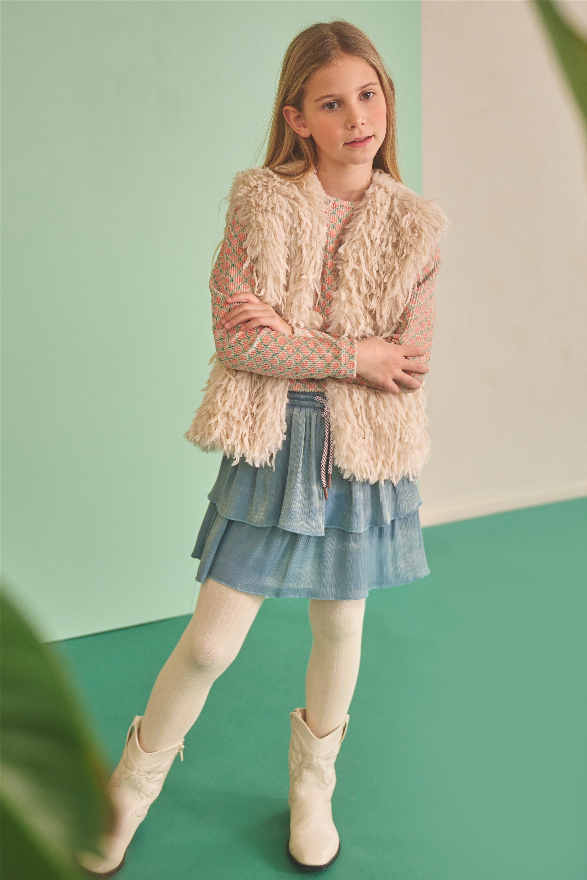 NoNo Kath Bont Faux Fur Gilet Ivoor